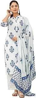 Libas Women Blue & Pink Floral Motifs Printed Pure Cotton Straight Kurta