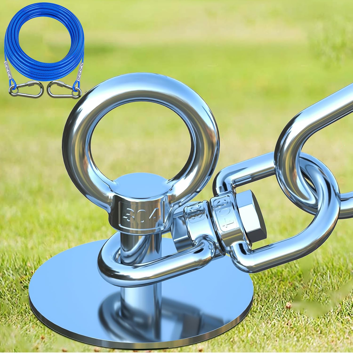 TOPKNOT 15FT Heavy Duty Stainless Steel Dog Tie Out Cable and Stake, 360 Swivel Dog Run, Rust Proof, Holds 2 Dogs Up to 200LBS, Ideal for Outdoor