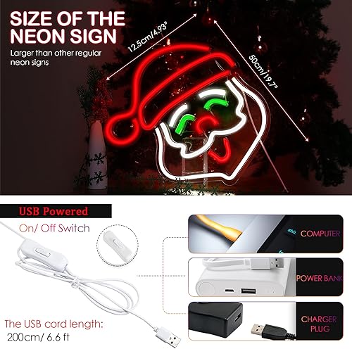 Miniatura 6 de Letreros de neón de Papá Noel, luz LED de Navidad con tablero de acrílico, letrero de noche de neón decorativo de Navidad, decoración de pared para
