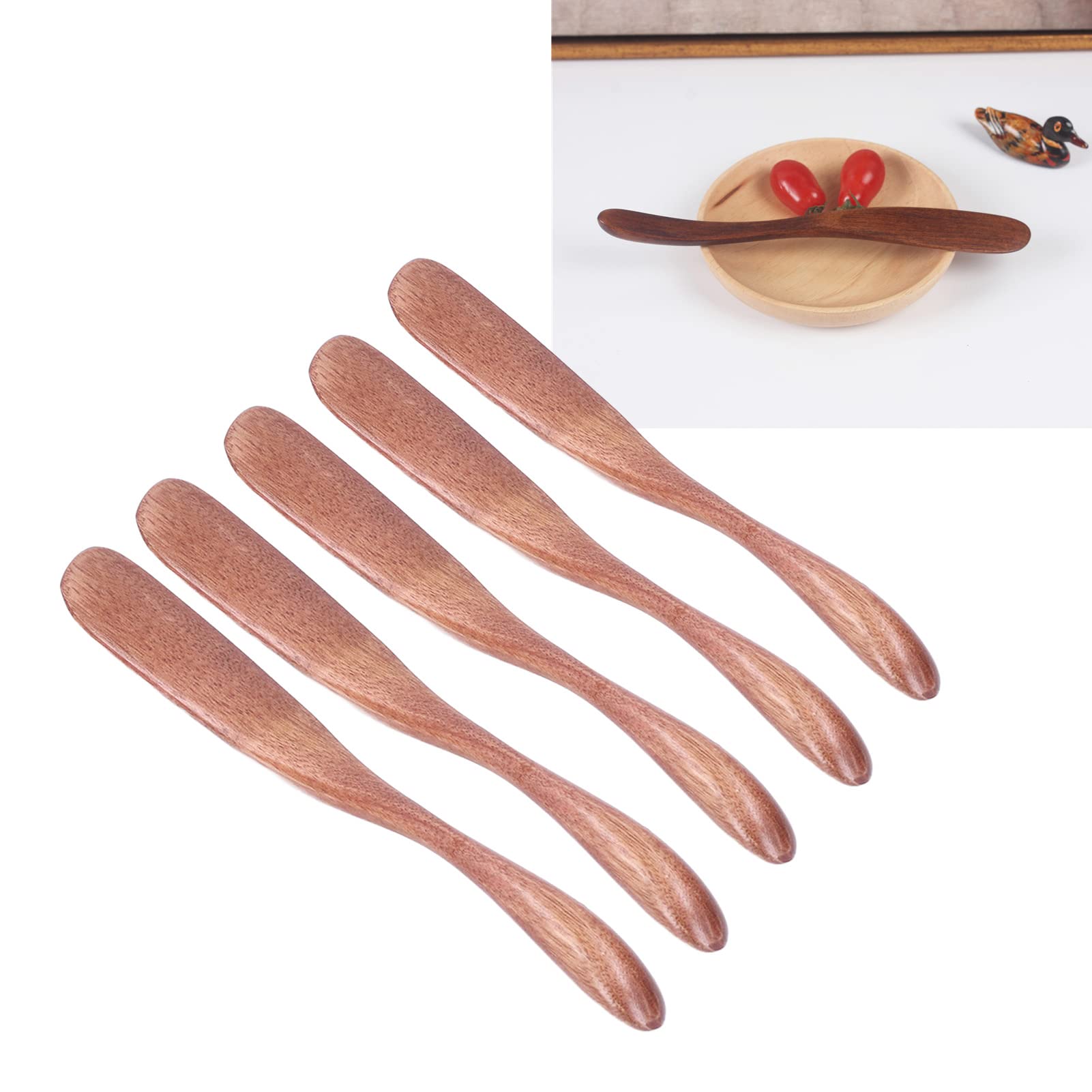 HERCHR 5Pcs Butter Spreaders, Wooden Butter Bagels Cheese Knife Jelly Spreader Condiment Knife Sandwich Spreaders Mini Spatulas for Kitchen(Dark)