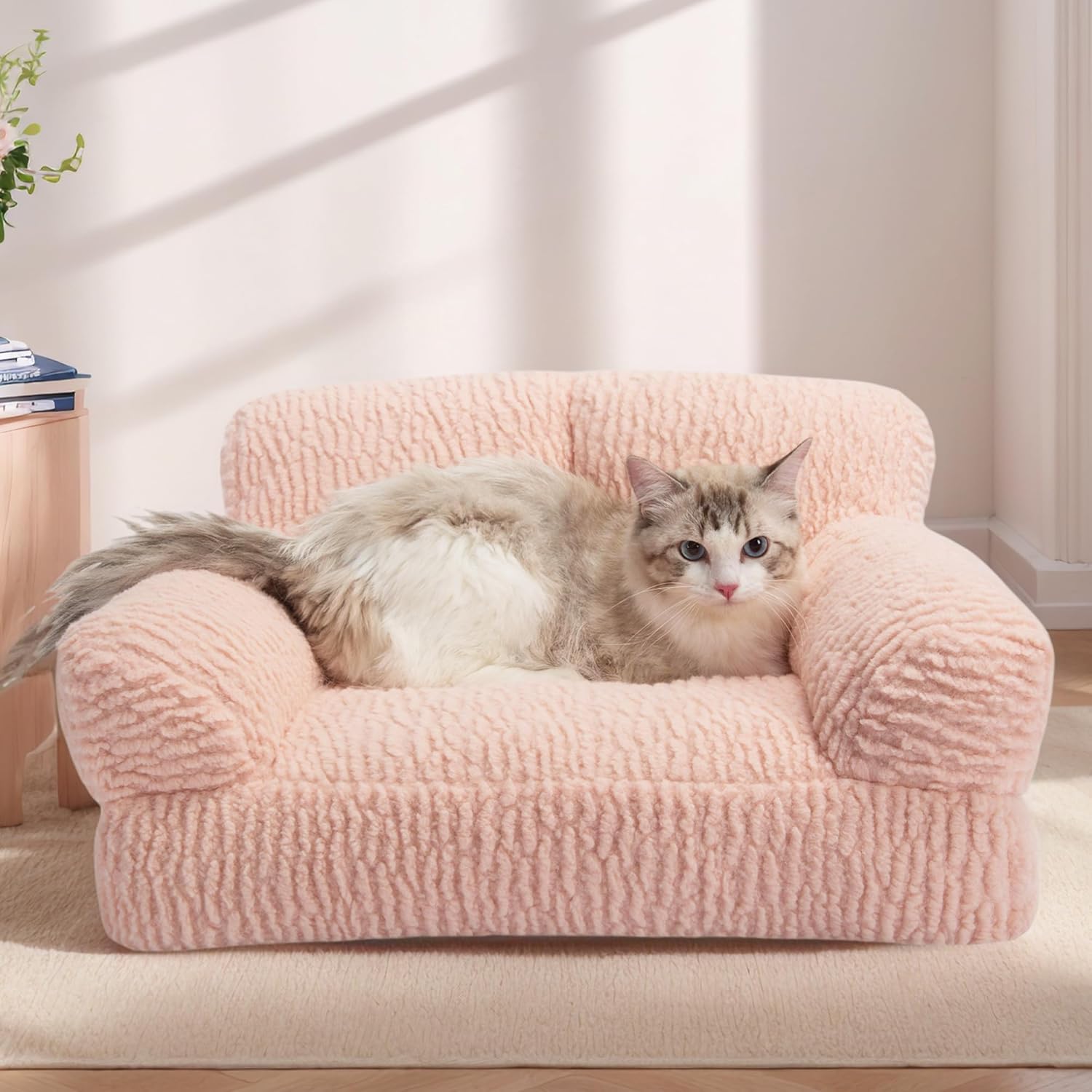 similar KHONSU PET Orthopedic Cat Sofa Bed - Large Plush Pet Couch for Indoor Cats, Washable Fluffy Dog & Kitty Lounge Chair with Removable Cover, Supportive Comfy Bed,24 Inch Pink M Pink