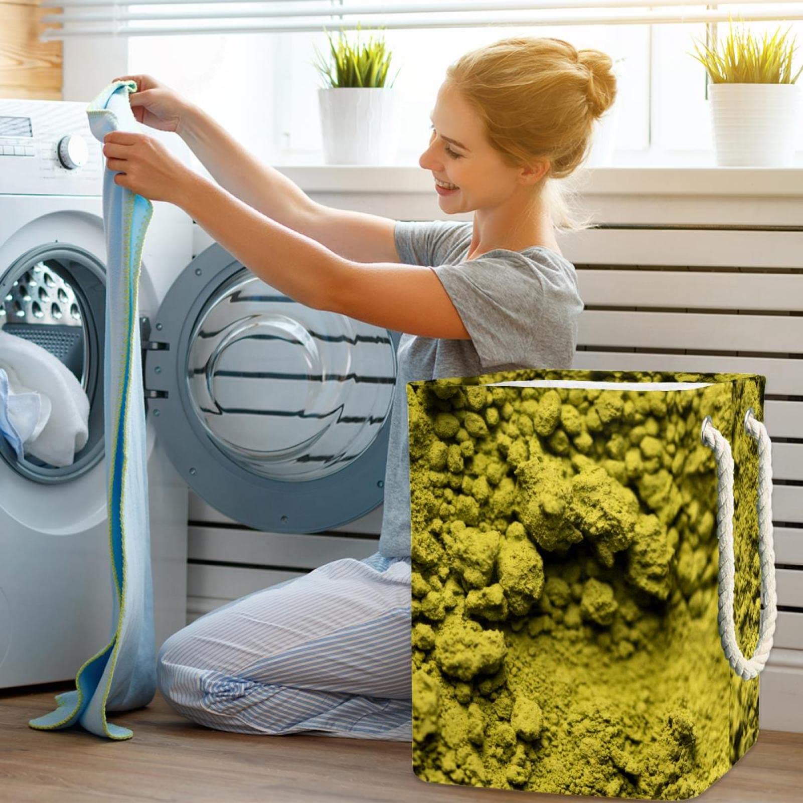 Zielona herbata Matcha w proszku, duży kosz na pranie z trwałym uchwytem, kosz do przechowywania brudnych ubrań do sypialni, łazienki, akademika