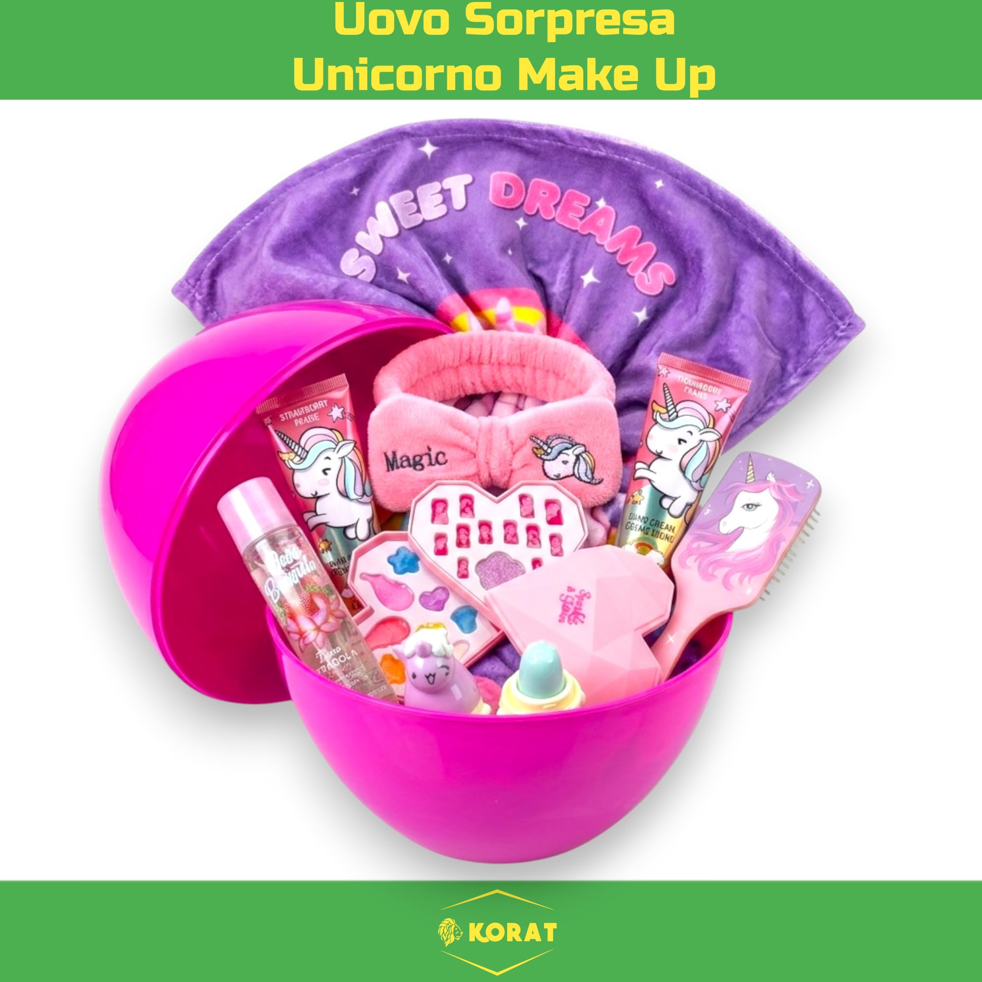 KORAT - Uovo Sorpresa Unicorno per Bambina Kit Scuola, Bellezza, Make Up, Disegno o Music Grande Uovo Rosa con Zaino e Accessori Unicorni Pasqualone Idea Regalo Compleanno Pasqua (Unicorno Make - Up)