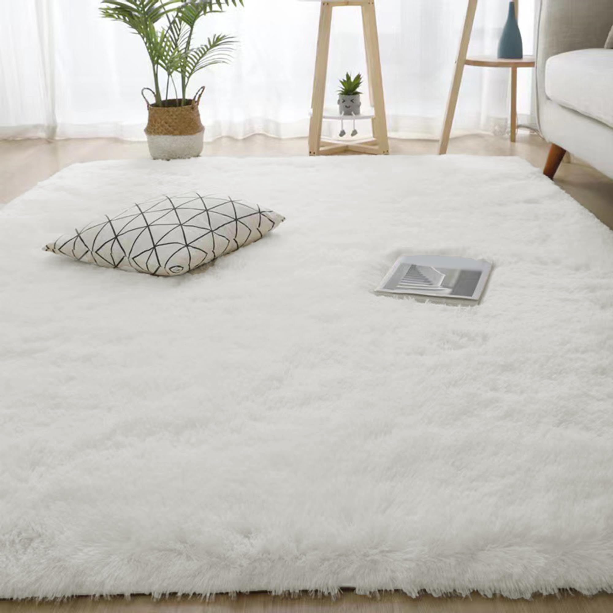 Tapis en peluche de chevet beige 200x280 cm grand tapis antidérapant salon