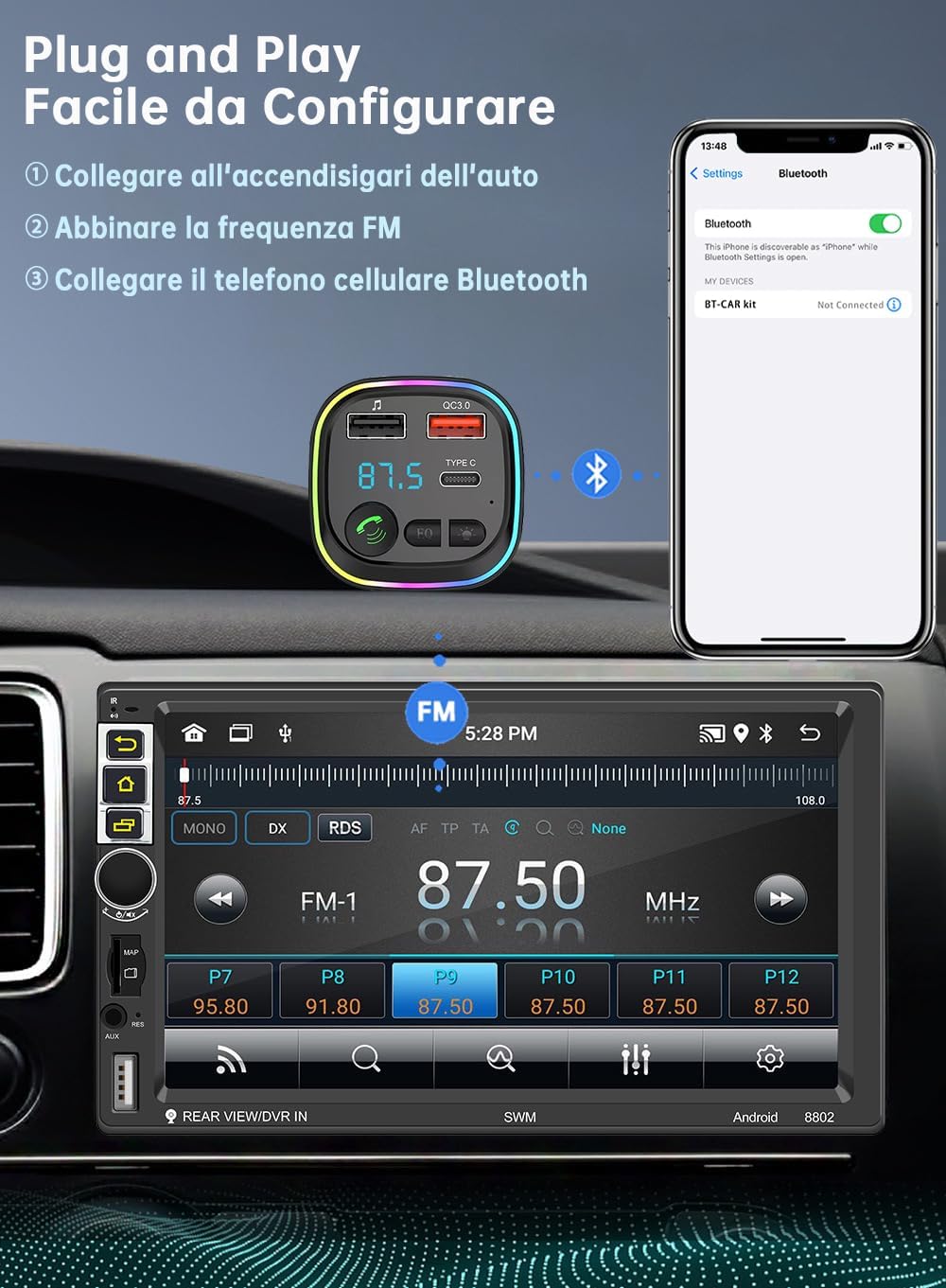 Trasmettitore FM Bluetooth 5.3 Per Auto - Ricarica Rapida 54W Con PD E QC3.0 - Foto 3