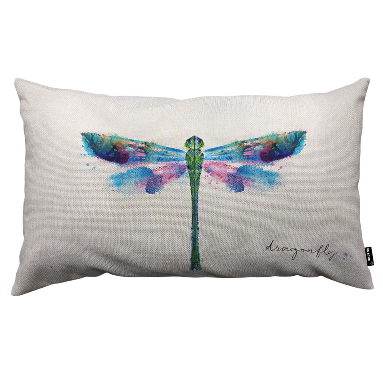 TKS MITLAN Colorful Dragonfly Pillow Covers 12x20 Inch Ink Blue Dragonfly Decorative Throw Pillow Covers Cushion Case for Home Sofa Couch Decoration