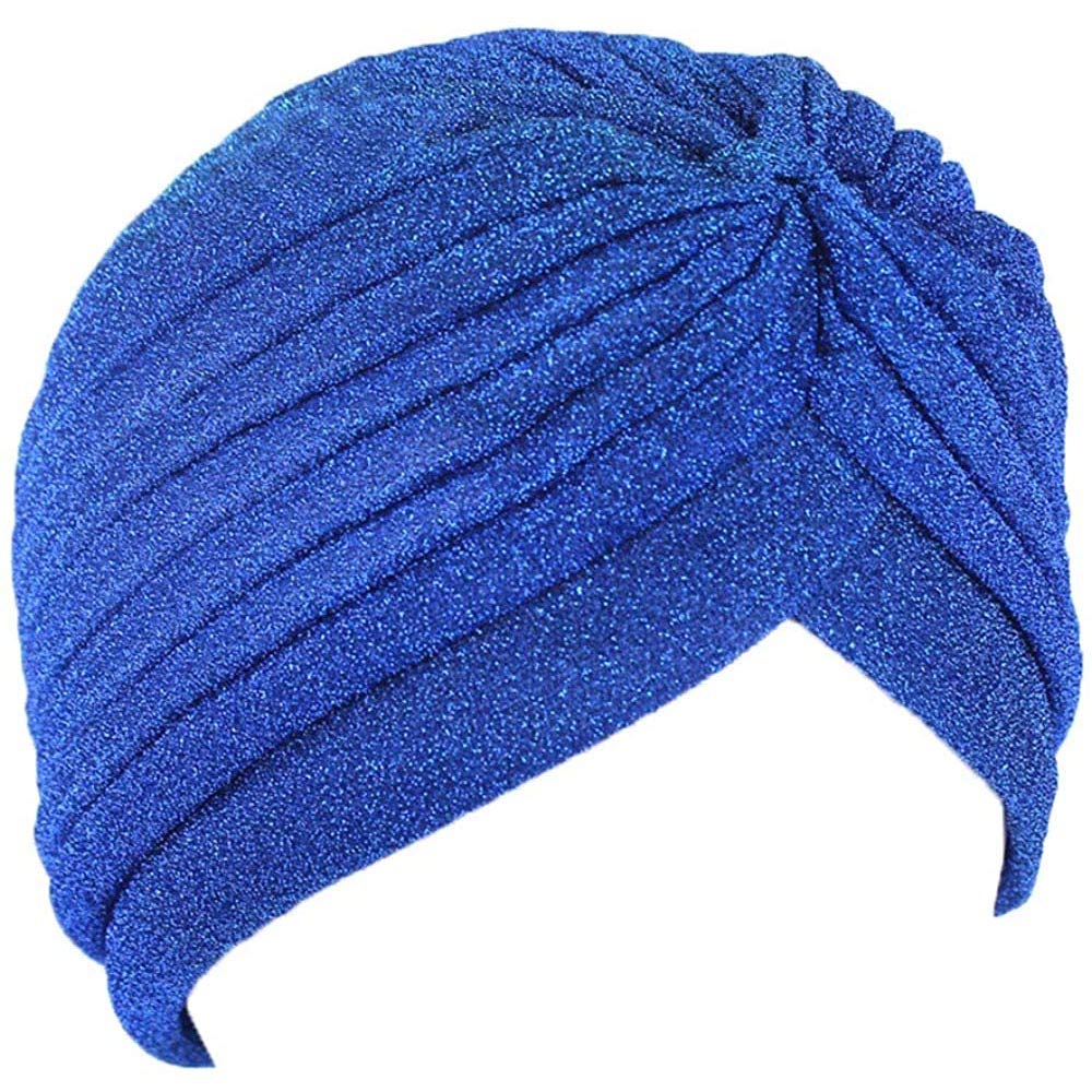 Canjoyn Women's Royal Blue Unisex Glitter Twist Pleated Hair Wrap Stretch Turban Hat Chemo Beanie Cap Headwear, M