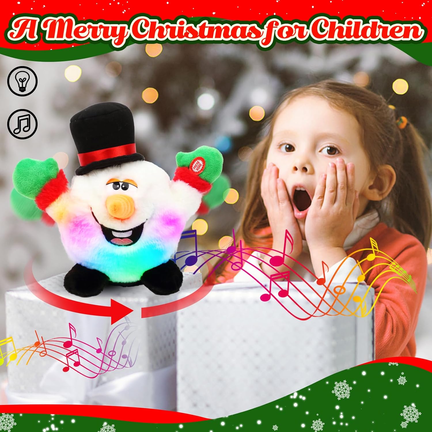 Hopearl Singing Dancing Light up Christmas Interactive Toy Snowman Snowball Animated Plush Toy Gift for Kids Toddlers Boys Girls, 11''