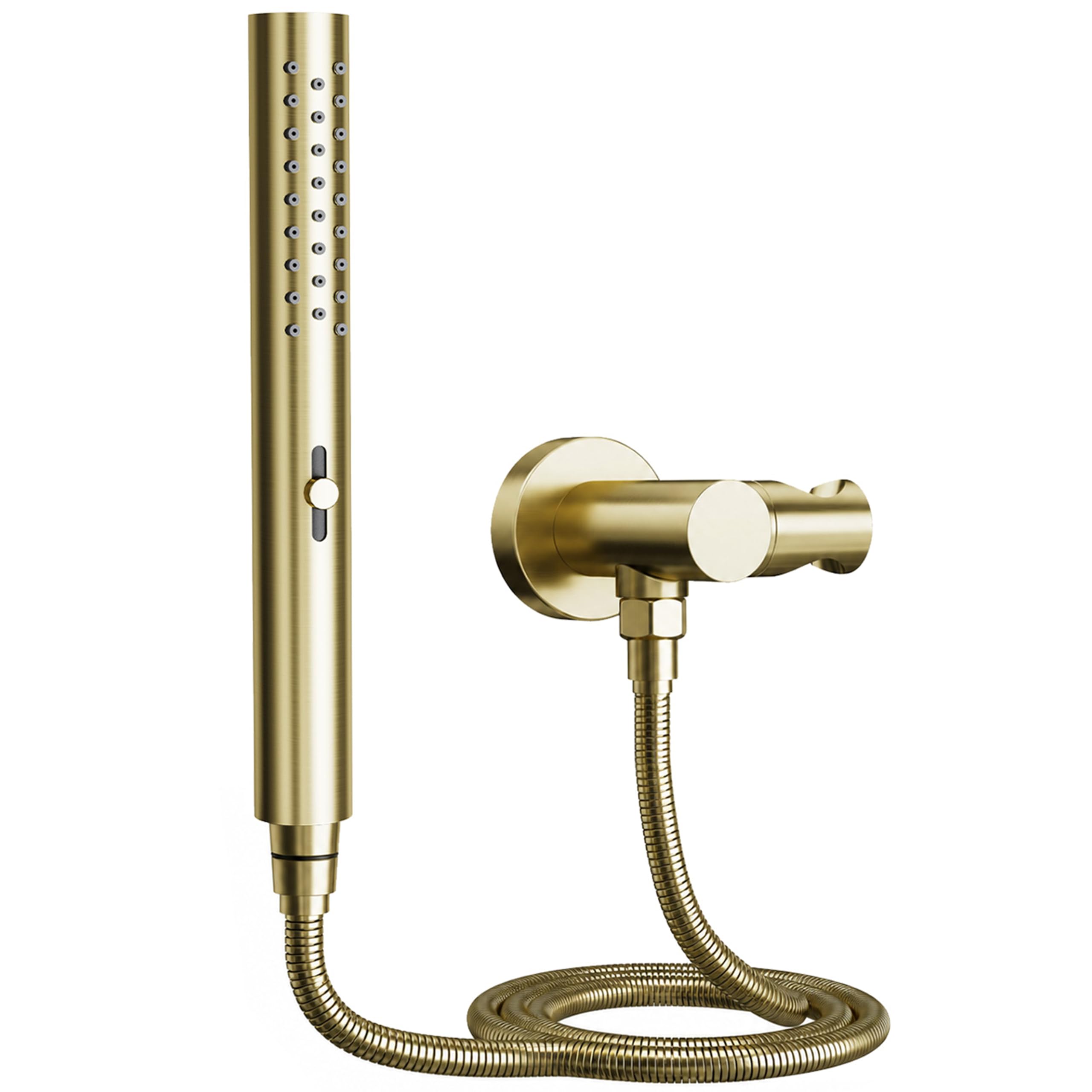 Soffione doccia,Con 2 modalità d'acqua (modalità pioggia e modalità flusso forte),Interfaccia comune,Rotondo Soffione doccia alta pressione,Oro spazzolato,Doccia manuale + flessibile + supporto