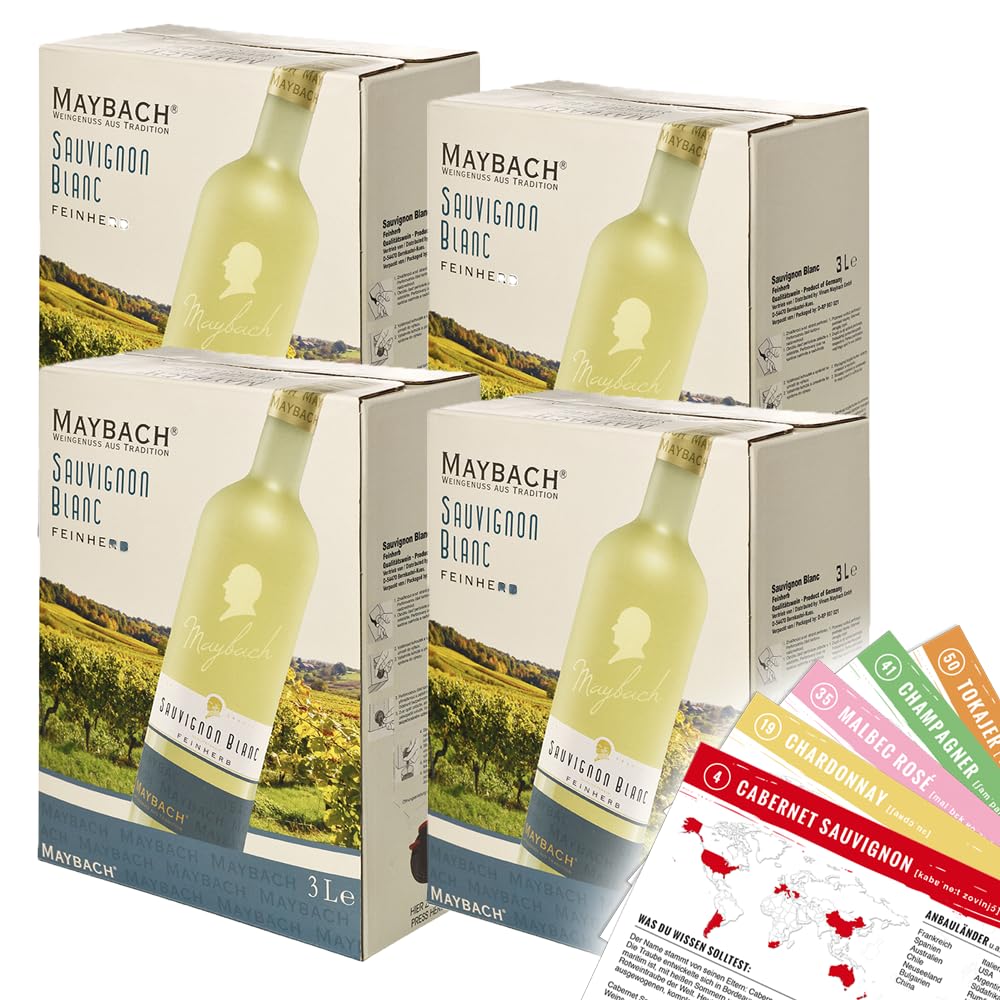 Maybach Sauvignon Blanc, feinherb, 2023, Bag-in-Box, sortenreines Weinpaket (4x3,0L)