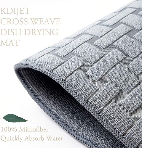 Miniatura 3 de Tapete de secado de platos, paquete de 2 alfombrillas de microfibra esculpida en cruz gris oscuro extra grande, ultra absorbente, tapete de secado