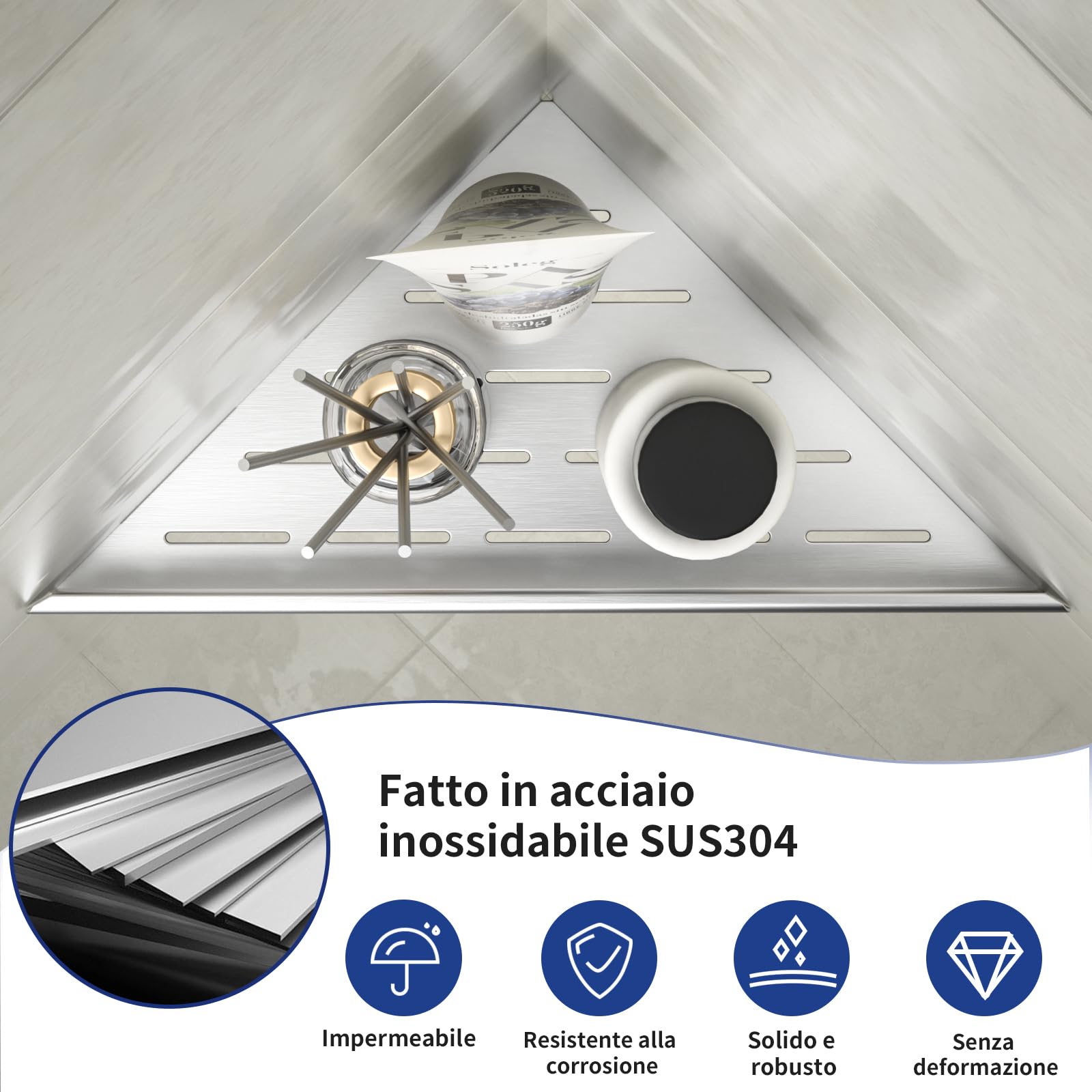 Mensola angolare per doccia in acciaio inox 304, per pareti piastrellate, da incasso, per rinnovamento del bagno (spazzolato, 254 mm, 2 unità)
