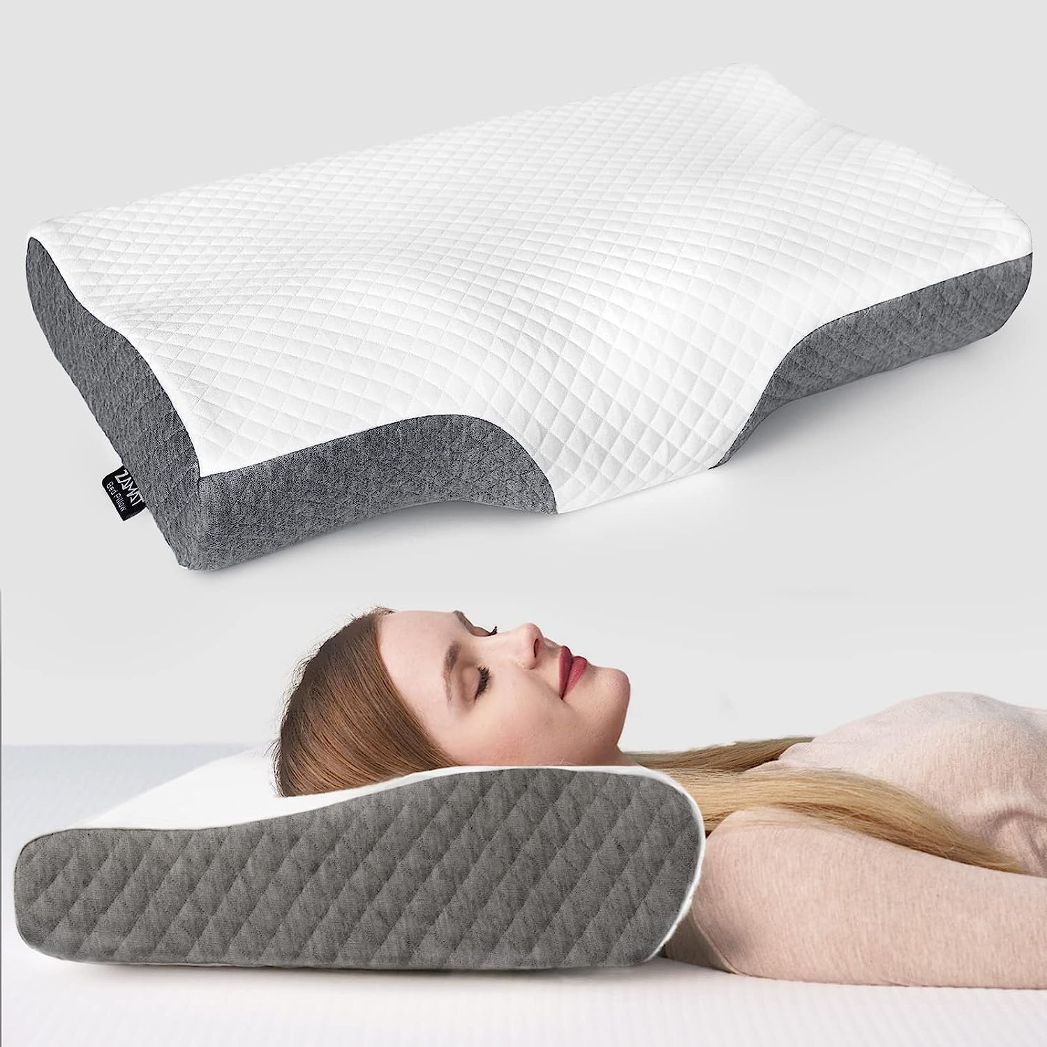 Blairmore Memory Foam Pillow,nek Pillow,Orthopedic Memory Foam Pillows Supports Neck Pain and Shoulder Pain for Sleeping, Ergonomic Cervical Pillow (Grey +White)