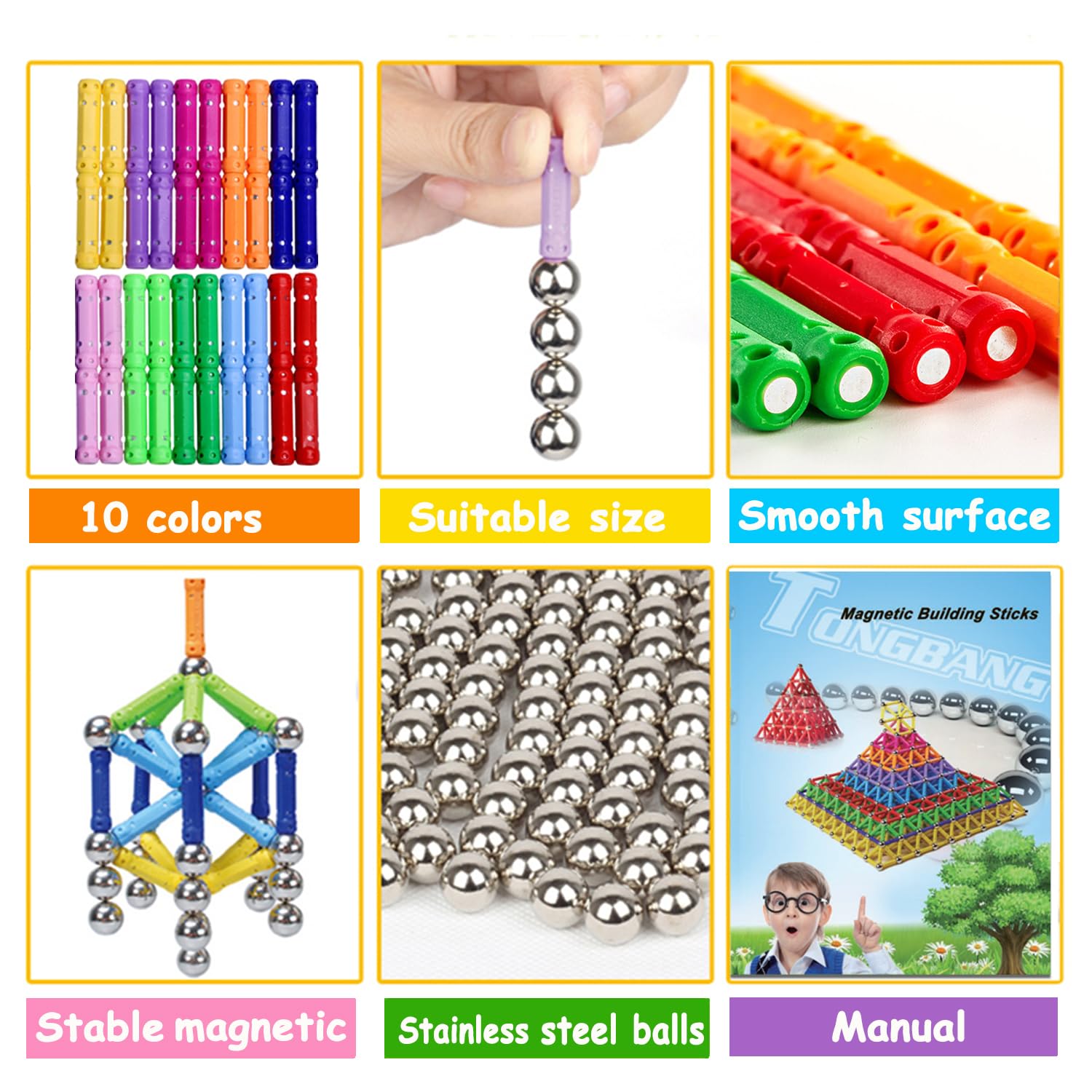 Jokooan Blocchi magnetici, 220 pezzi, bastoncini magnetici, giocattoli da costruzione, giocattoli da costruzione STEM Montessori, giocattolo educativo e cervello, set per bambini