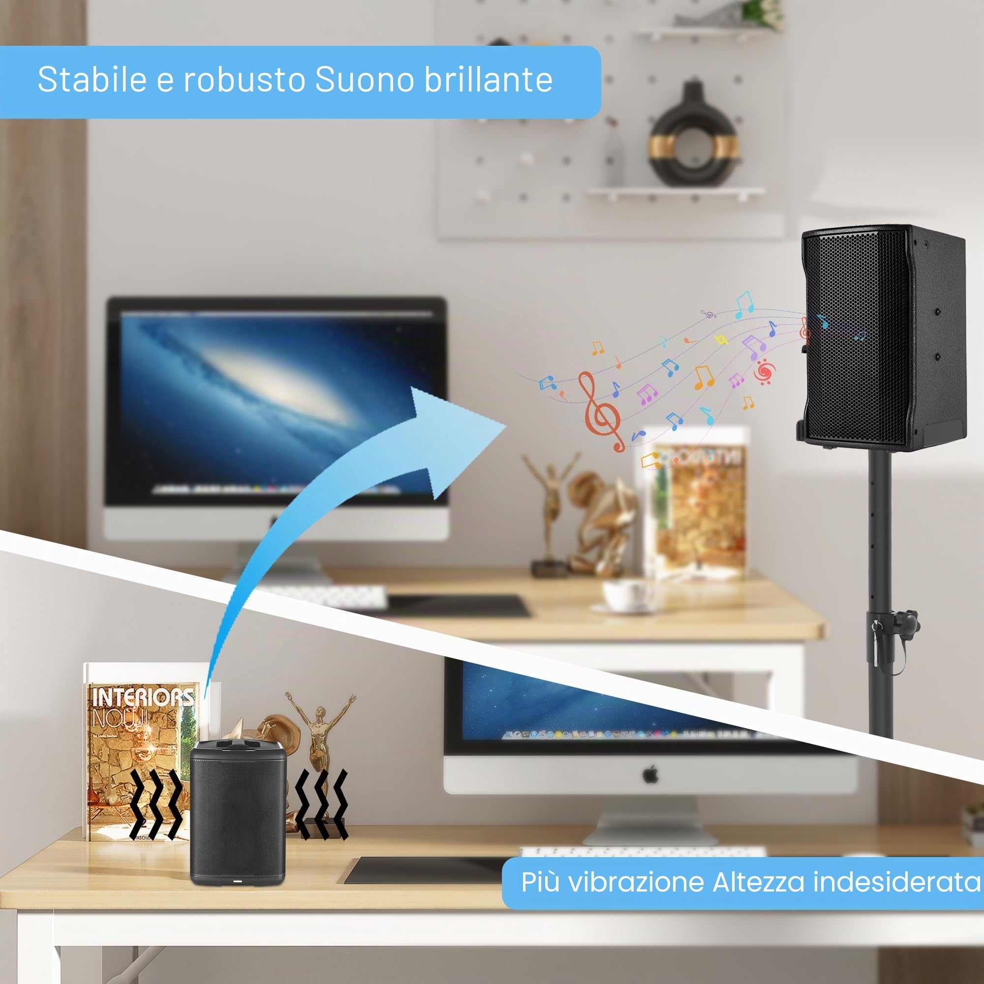 OUUTMEE Set di 2 supporti per altoparlanti regolabili in altezza, piedi per altoparlanti universali, supporti per altoparlanti a pavimento con base triangolare per altoparlanti da libreria e