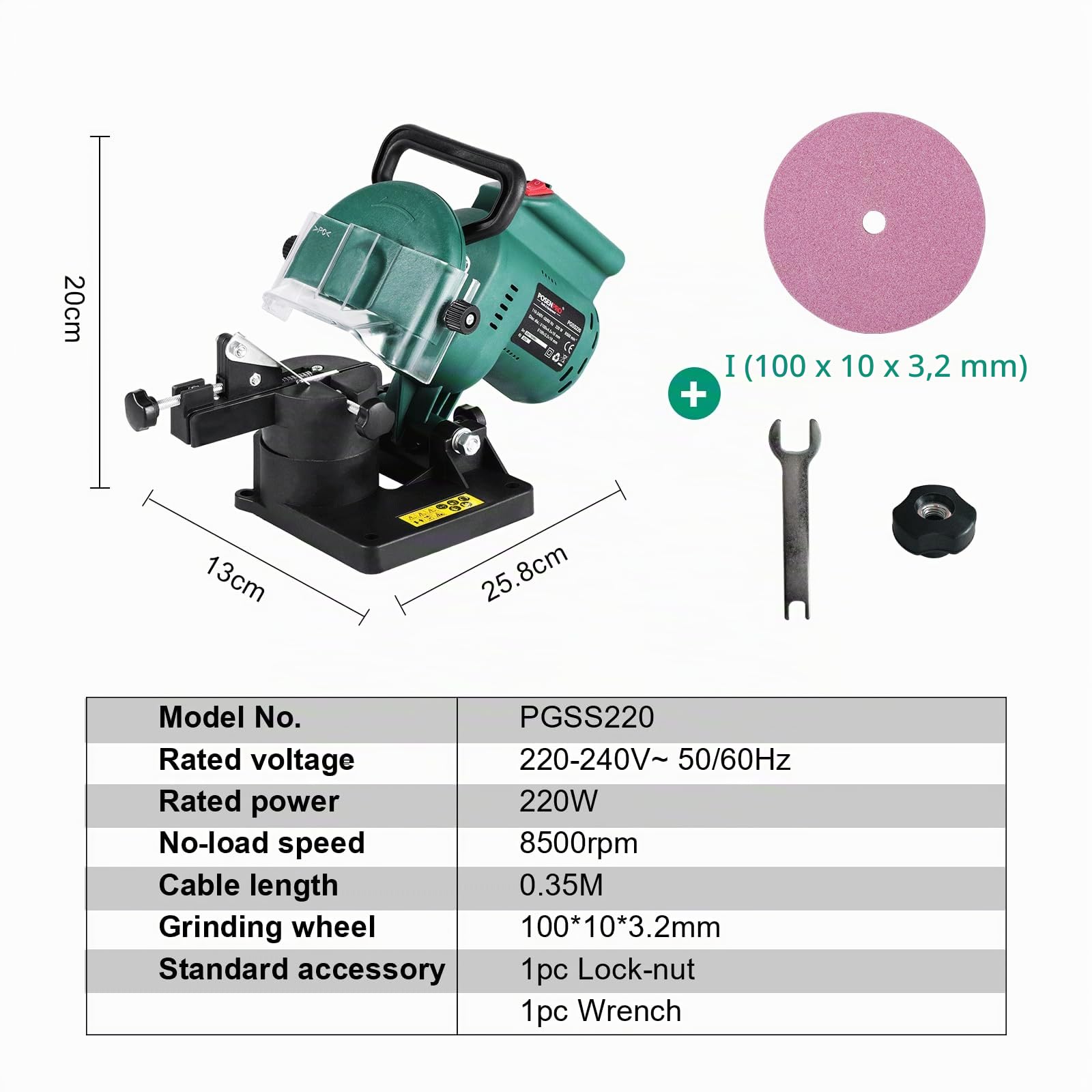 POSENPRO Affûteuse de chaîne de tronçonneuse électrique 220 W, 8500 tr/min, meule 100 x 10 x 3,2 mm