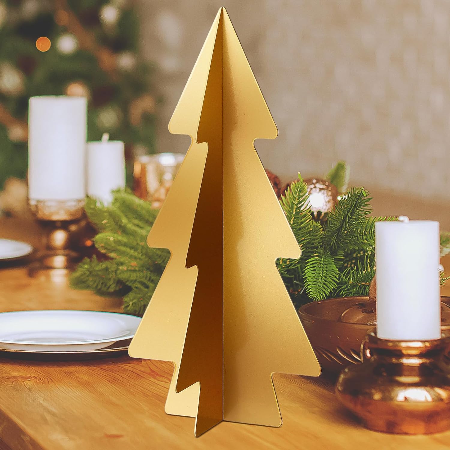 MorningRo 12 inch Gold Metal Christmas Tree Brass Christmas