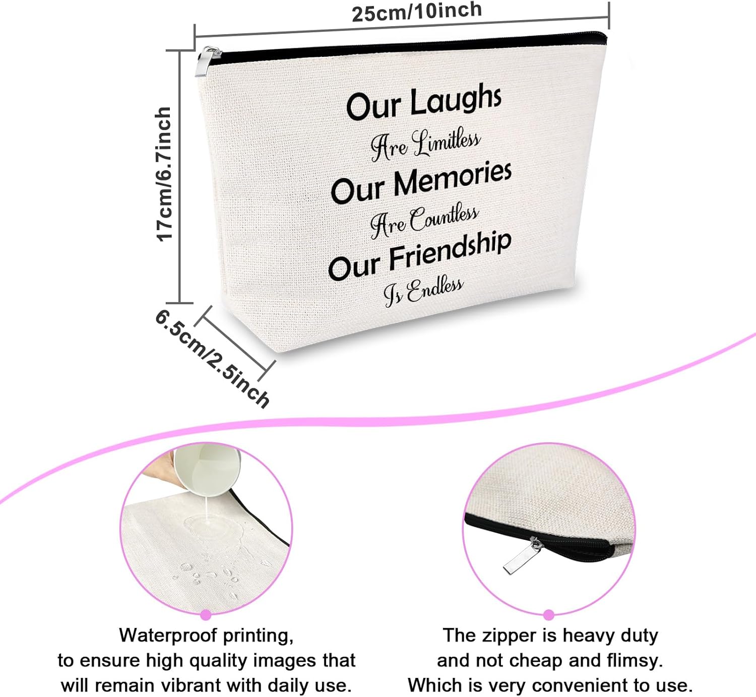 Sfodiary Friendship Gifts for Friends Makeup Bag Birthday Graduation Gifts for Best Friends Cosmetic Bag Long Distance Friendship Present for Bestie BFF Sister Christmas Zipper Travel Cosmetic Pouch - Image 2