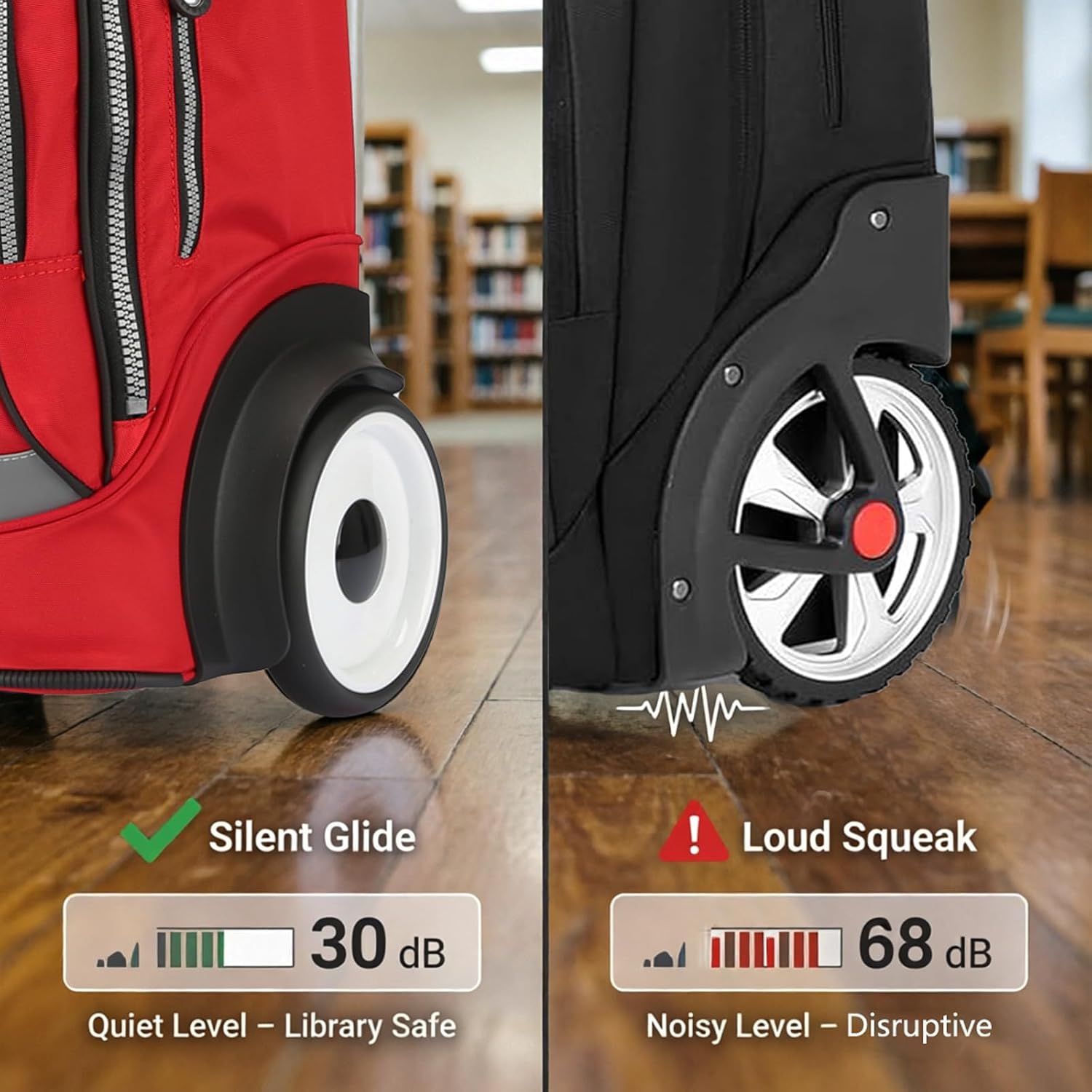 Rolling Laptop Bag with Quiet Wheel for 15.6 Inch Laptop,Roller Bag, Silent Backpack with Wheels, 6 Inch Large Wheeled Computer Bag, T5- Black/Red