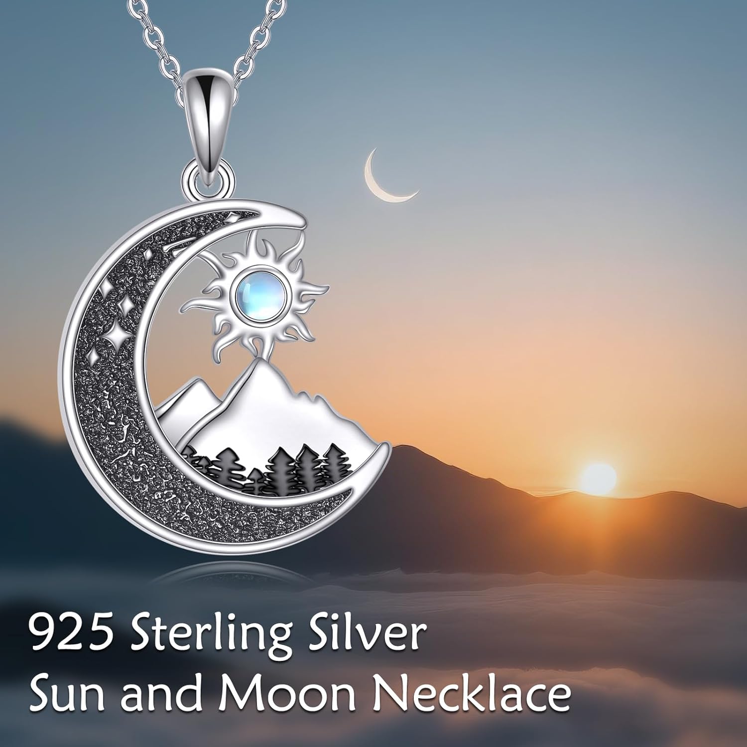 Sun and Moon Necklace for Women 925 Sterling Silver Celtic Crescent Moon Pendant Blue Opal/White Opal/Abelone Shell/Labradorite/Moonstone Jewelry Gift for Teen Girls - Image 6