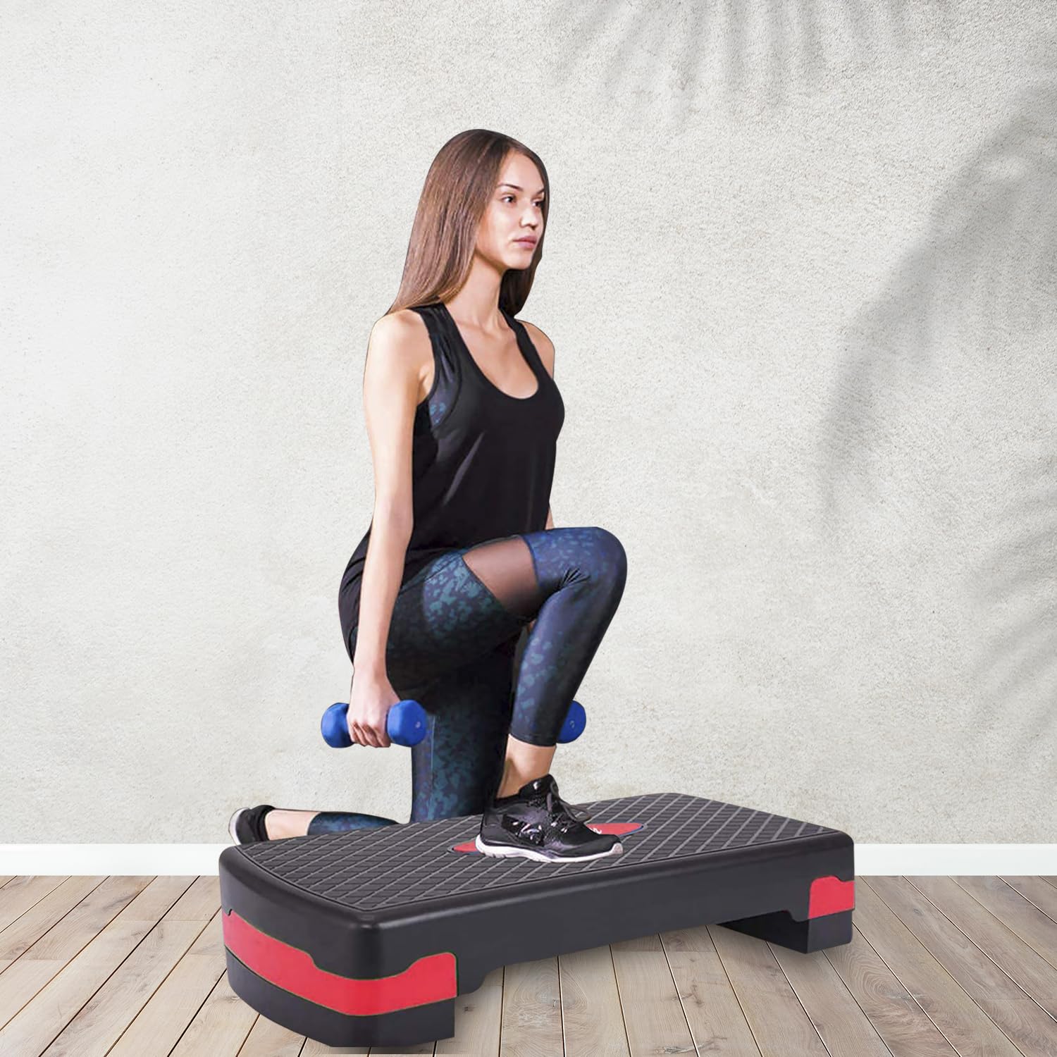Professional 2 Level Adjustable Aerobic Exercise Stepper, Non-Slip Textured Surface Workout Fitness Step Platform - Red (4” to 6")
