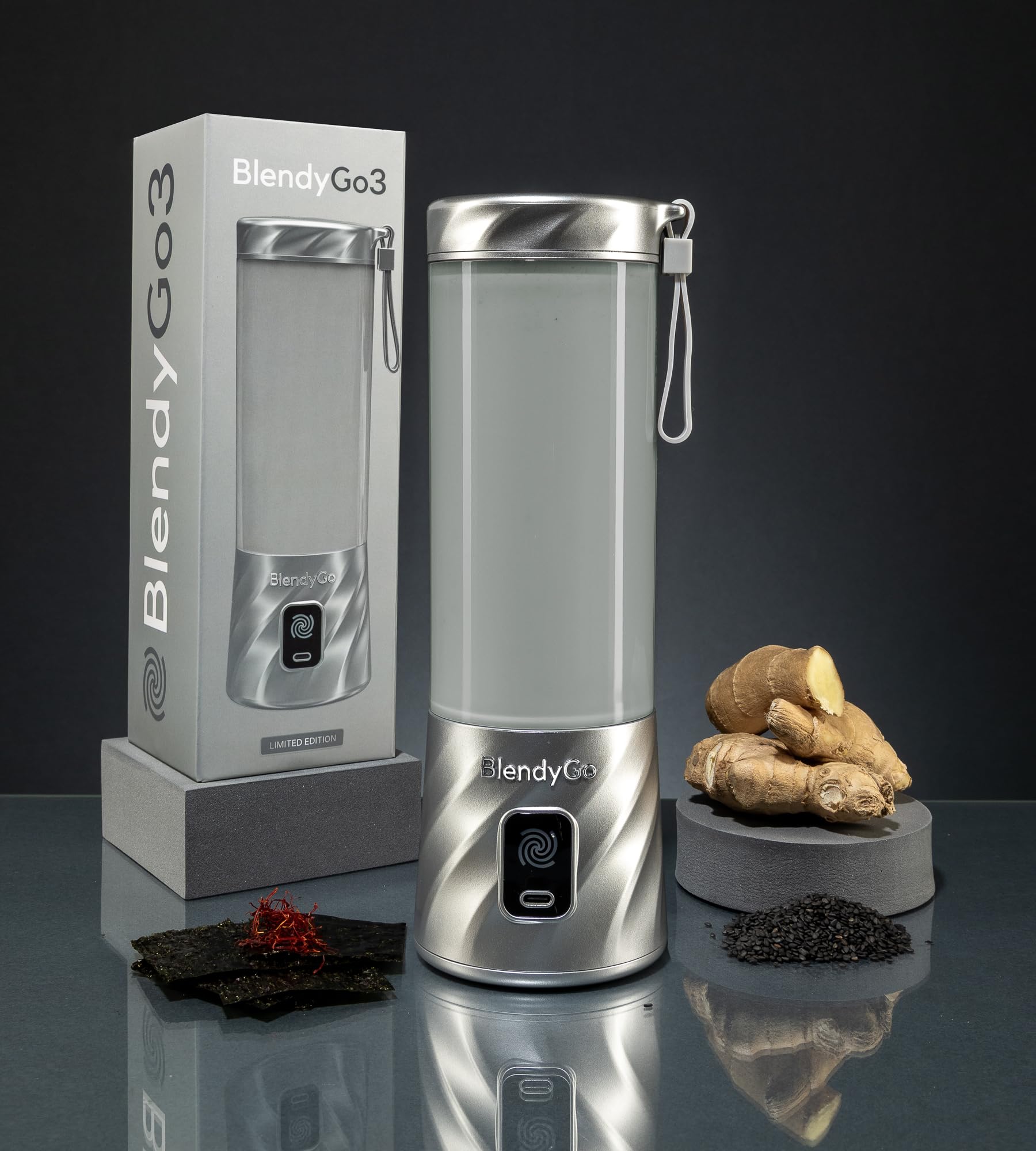 Batidora BlendyGo 3, batidora de vaso portátil, blender recargable por USB, ideal para smoothies, batidos y batidos de proteínas, mexzclador portátil potente, 500 ml (Silver Metallic)
