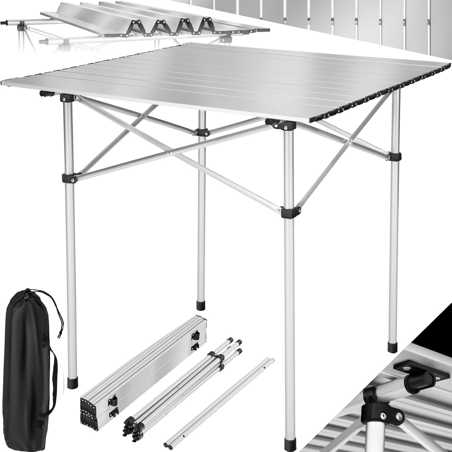 tectake® Camping Klapptisch, 70x70x70 cm, Aluminum Gartentisch, Kleiner Beistelltisch, Balkontisch, Campingtisch klappbar für Campingküche, Wohnmobil Zubehör, Wohnwagen Zubehör, mit Tragetasche