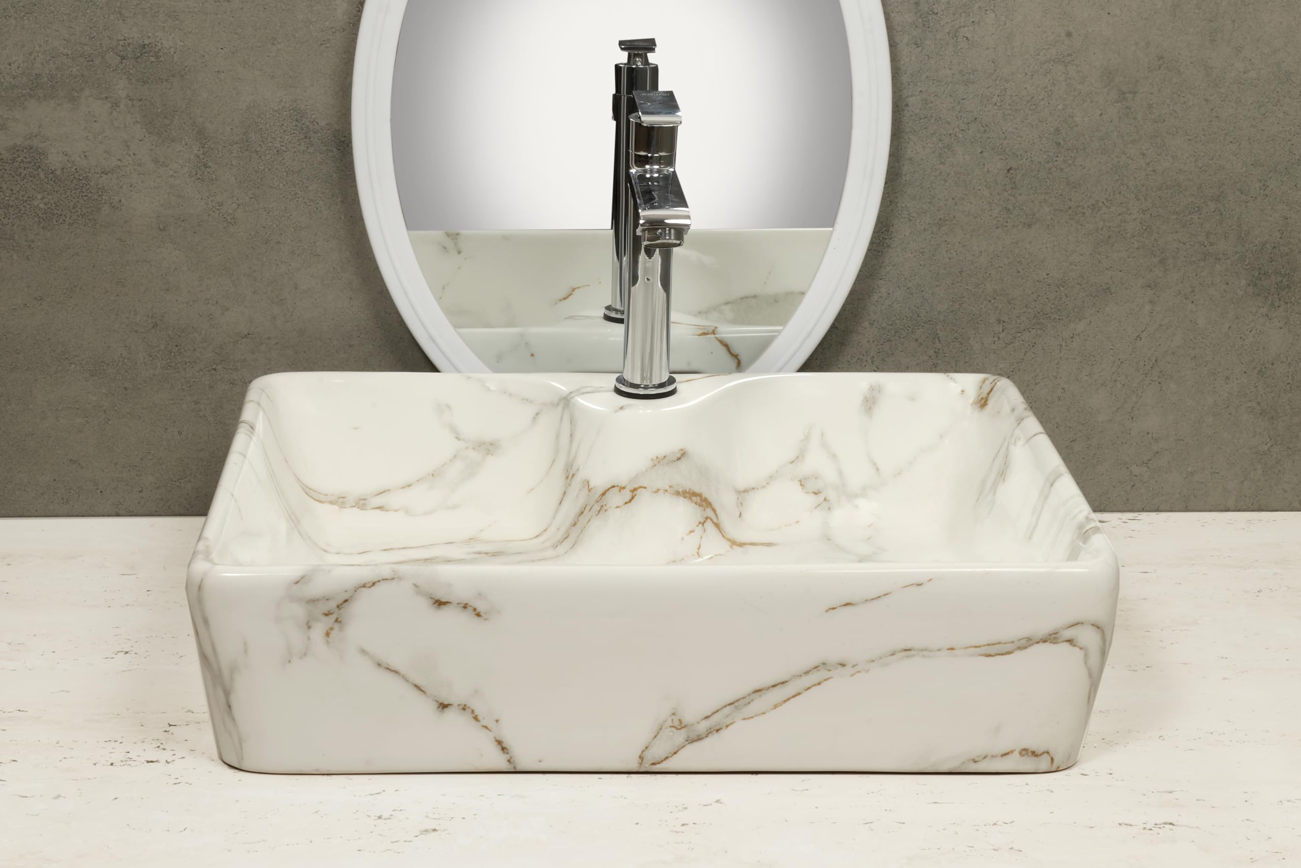 HISRE Ceramic Table Top Vessel Sink Wash Basin Oval Shape Over Counter Wash Basin For Bathrooms & Living Room 19 X 14 X 5 Inch (Style - 2) 1103, photo 1 of 4