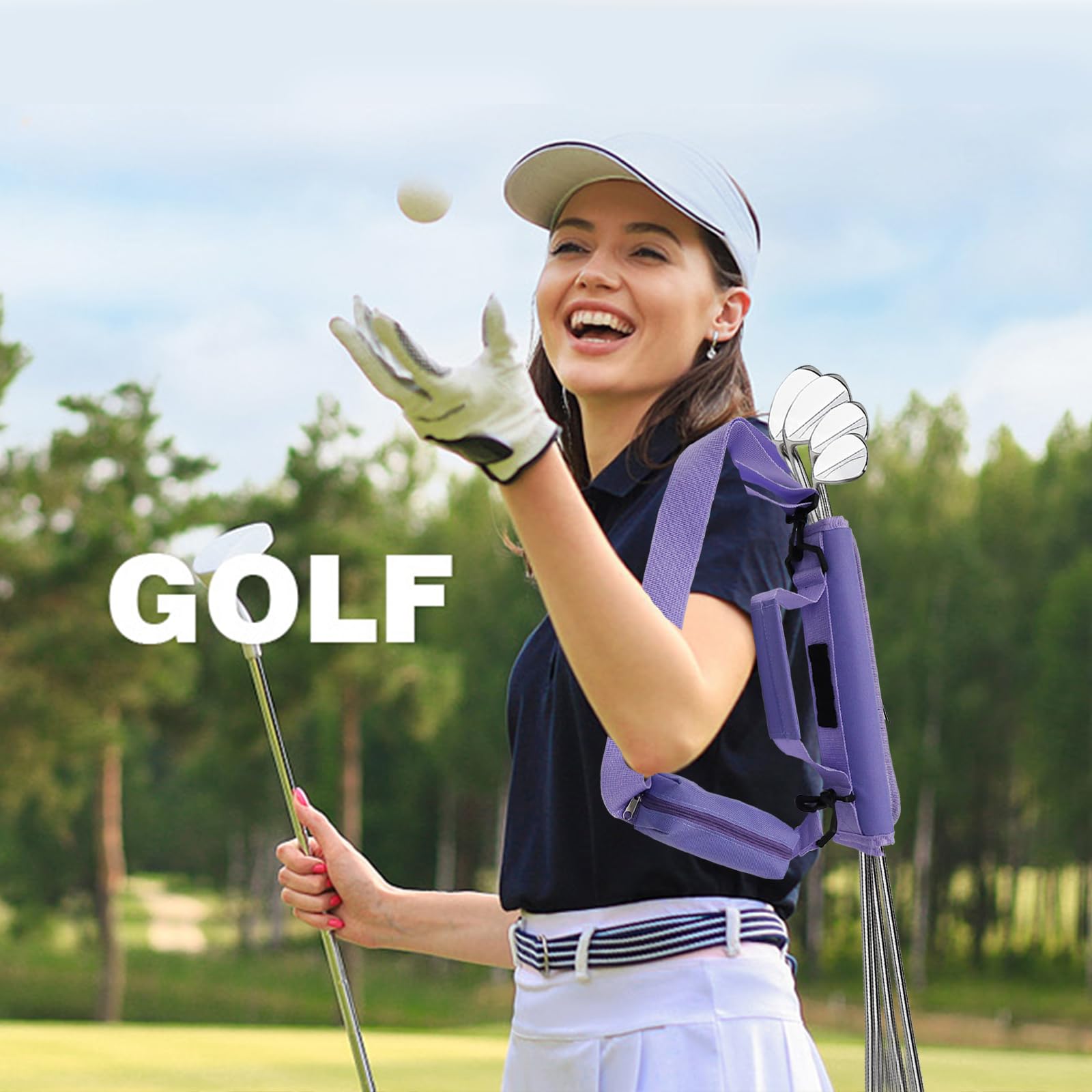 Golf Club Bag Mini Perfect for Men Women with Gift Box and Pocket and Shoulder Strap for Driving Range Course Practice Golf Bag Lightweight Foldable Durablefor (Amethyst) - Image 6