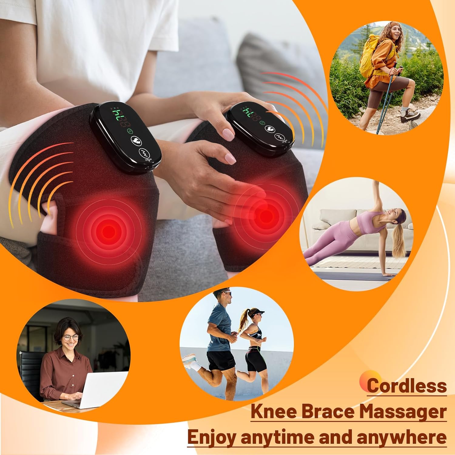 2PCS Cordless Knee Heating Pad,3 in 1 Rechargeable Heated Knee Brace with 3 Heat Levels and 3 Massages,Elbow & Shoulder for Arthritis Pain Relief,Electric Supports Wraps for Joint,Gifts for Men Women