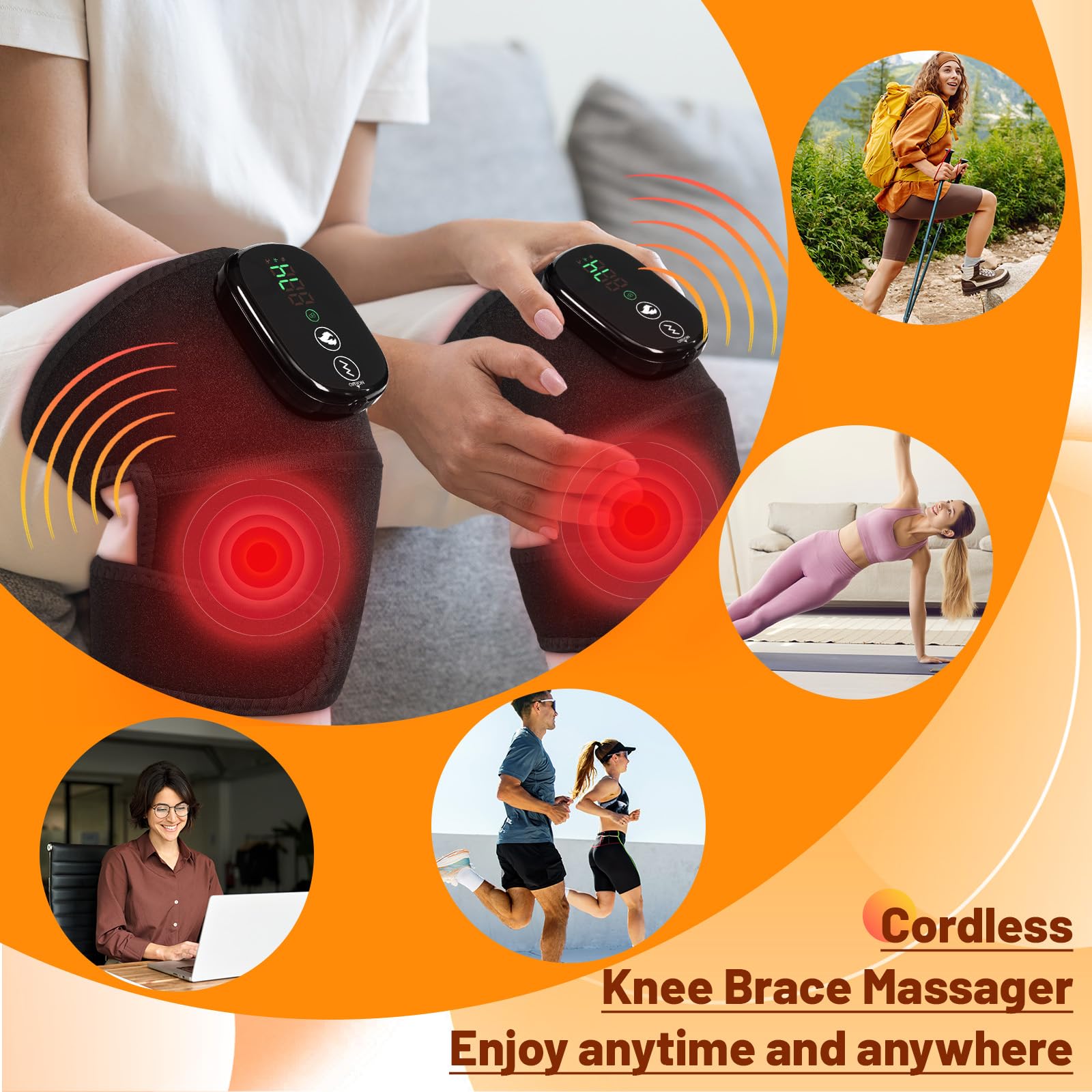 LANGSKIP'S Kniemassagegerät mit Wärme und Vibration, 3-in-1-Heizkissen für Schulter- und Ellenbogen, schnurlose, wiederaufladbare Beinbandage zur Linderung von Knieschmerzen für Männer und Frauen
