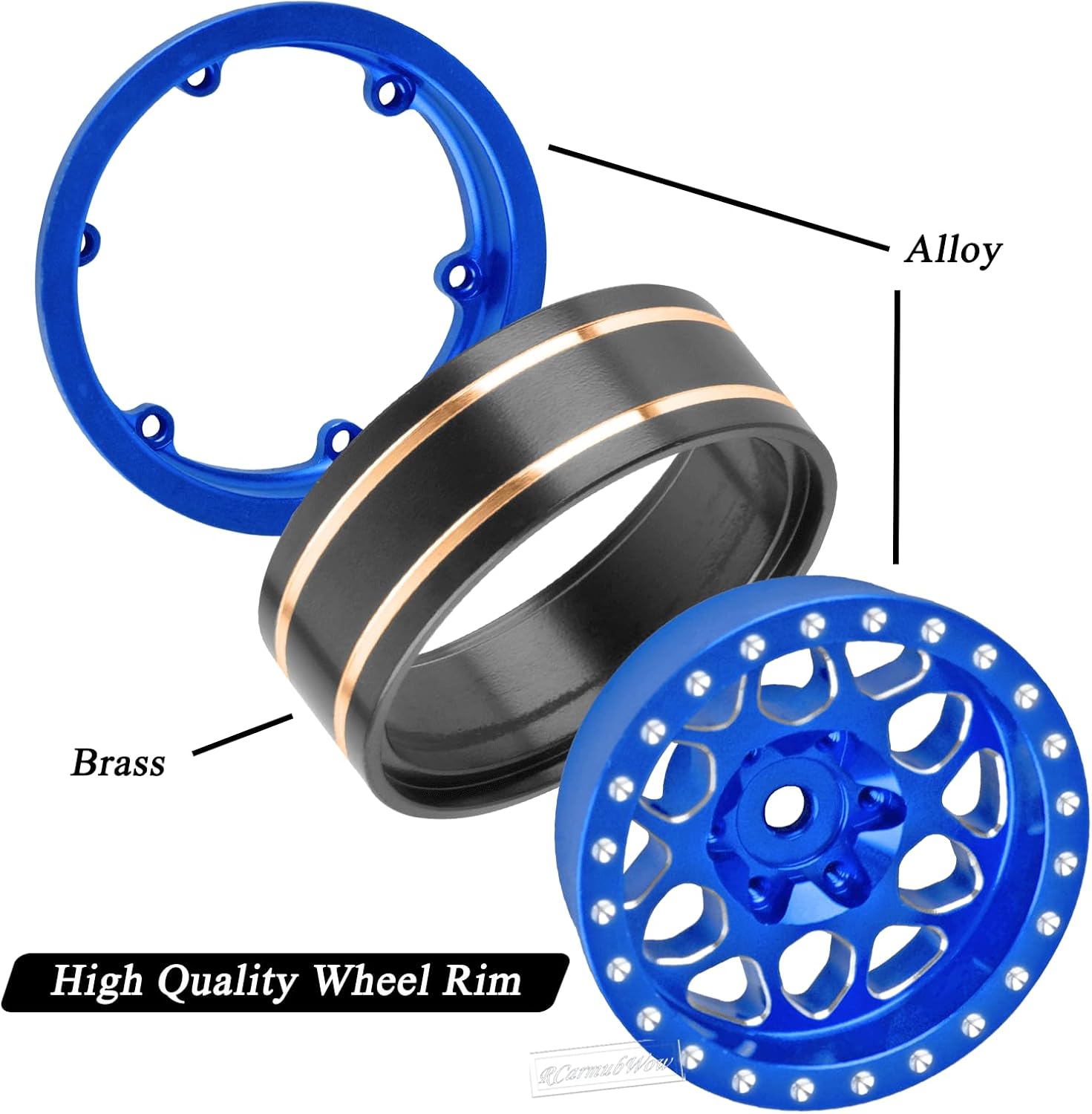 1.3" Beadlock Wheel Tires Set for 1/18 1/24 SCX24 TRX4M RC Crawler Car,Alloy RC Wheel Rims Brass Coating Rings All Terrain RC Tires,Navy Blue