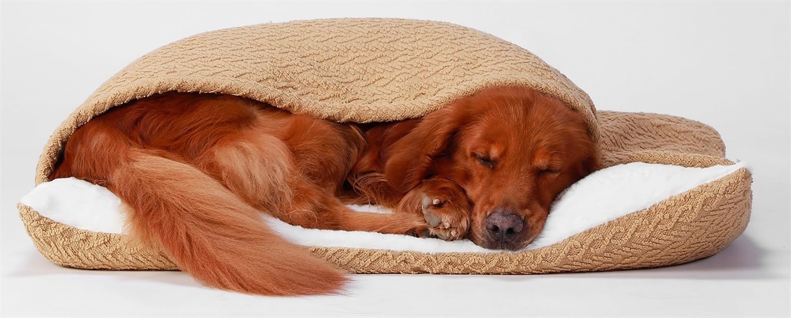 Dog Bed with Blanket, Orthopedic Dog/Cat Bed with Hood, Removable Dog Sleeping Bags for Small and Medium Pets, Washable (Beige, 50 x 40 x 18 cm)
