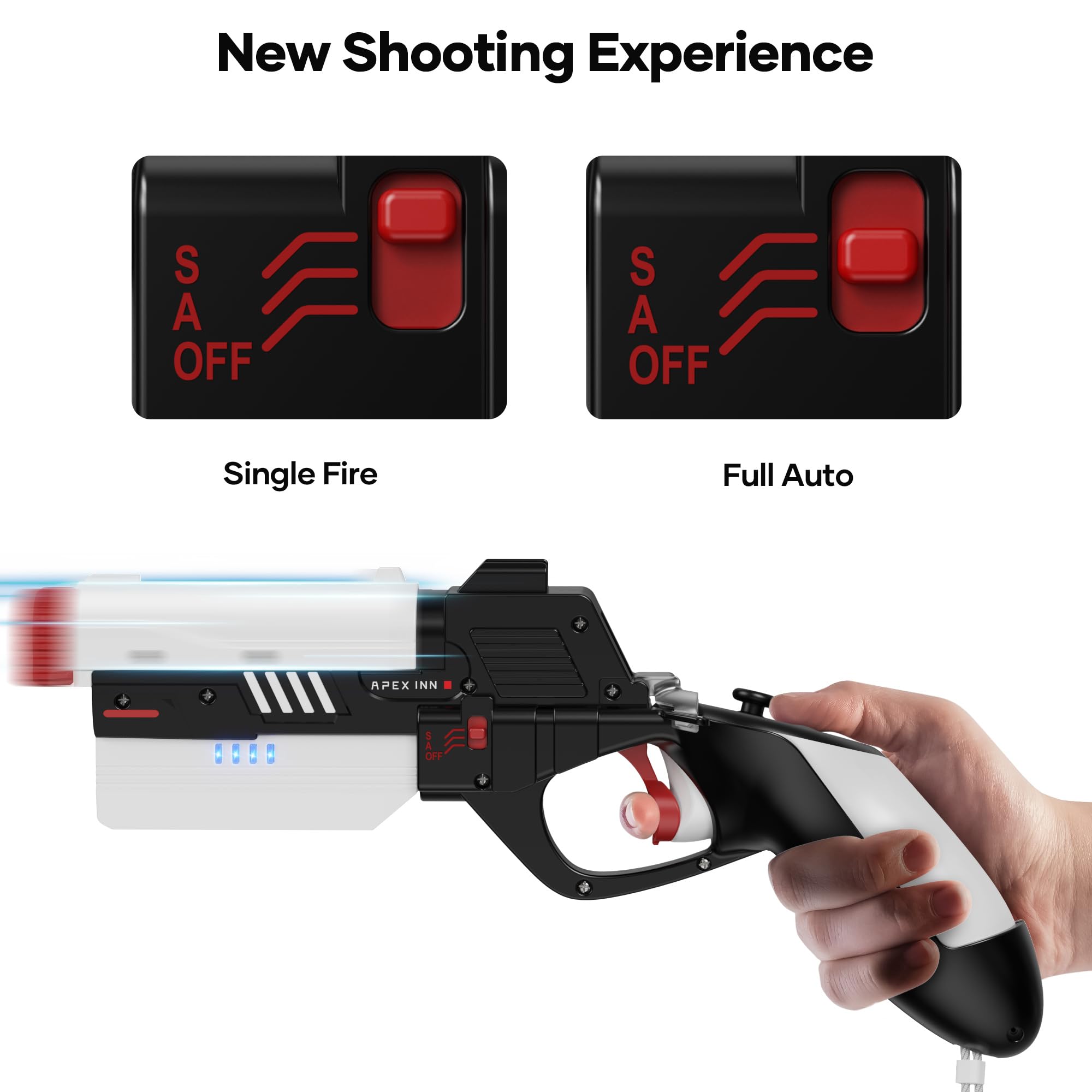 Pistola Háptica Apex INNO con Batería 1500 mAh para Meta Quest 3 - Retroalimentación Táctil Compatible Arizona Sunshine, Pavlov VR, Onward