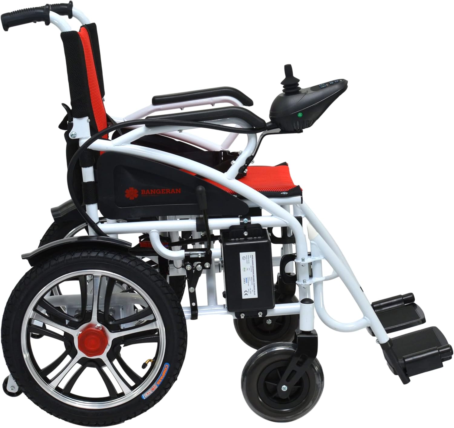 Electric Wheelchair for Adults, Wheelchairs Medical Equipment Multi-Functional Wheelchair, Light Folding Electric Wheelchair (White-Red) : Health & Household