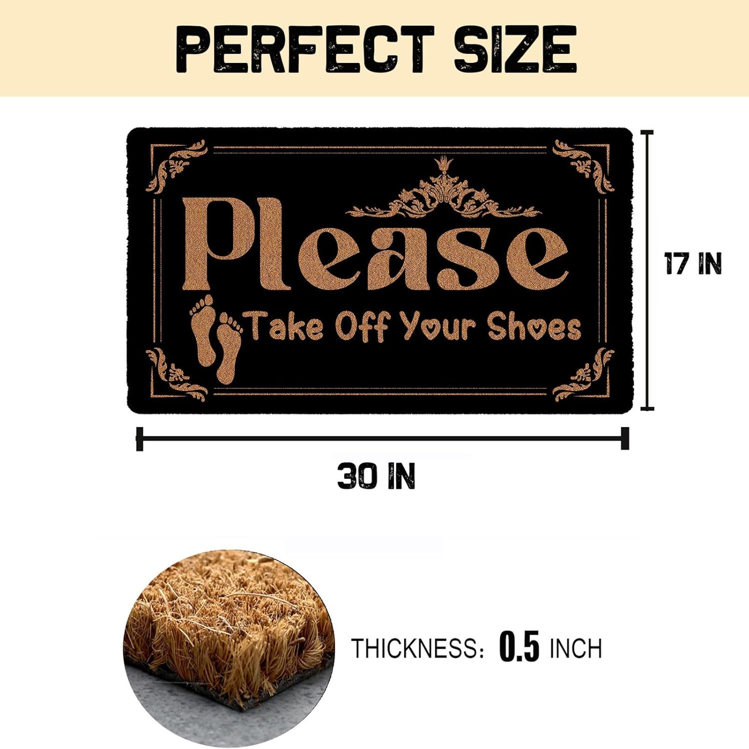 Please Take Off Your Shoes Funny Doormat 17" x 30" Size, Indoor Outdoor Welcome Door Mat for entryway with Non-Slip PVC Backing, Home Front Door Bathroom Garden Kitchen Decor Mat