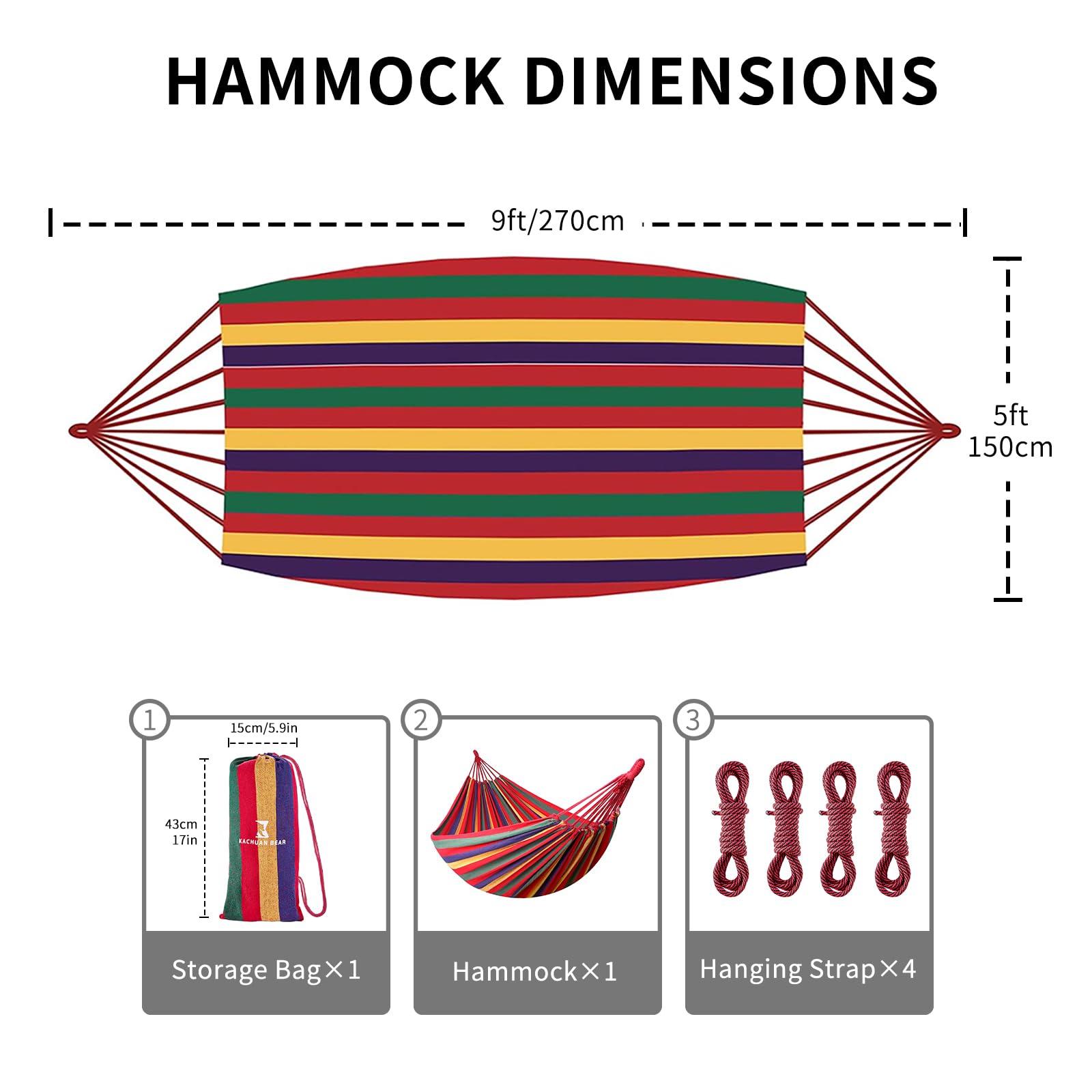 Hamaca de algodón, cómoda hamaca de tela con correas de árbol para viajes, patio, jardín, hamaca resistente colgante de hasta 660 libras, hamaca portátil con bolsa de viaje