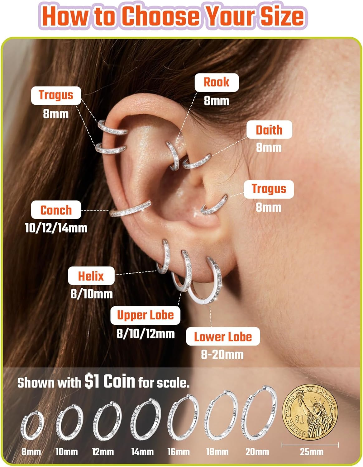 14K Gold Plated Hoop Earrings 925 Sterling Silver Cubic Zirconia Huggie Hoop Earrings for Women, Hypoallergenic Lightweight for Daily Birthday Christmas Valentine's Day Gifts(White/14K Gold) - Image 4