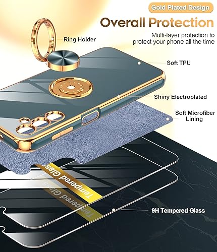 Miniatura 2 de LeYi Funda para Samsung Galaxy A14 5G con protector de pantalla de vidrio templado (paquete de 2) Soporte de anillo giratorio de 360, soporte