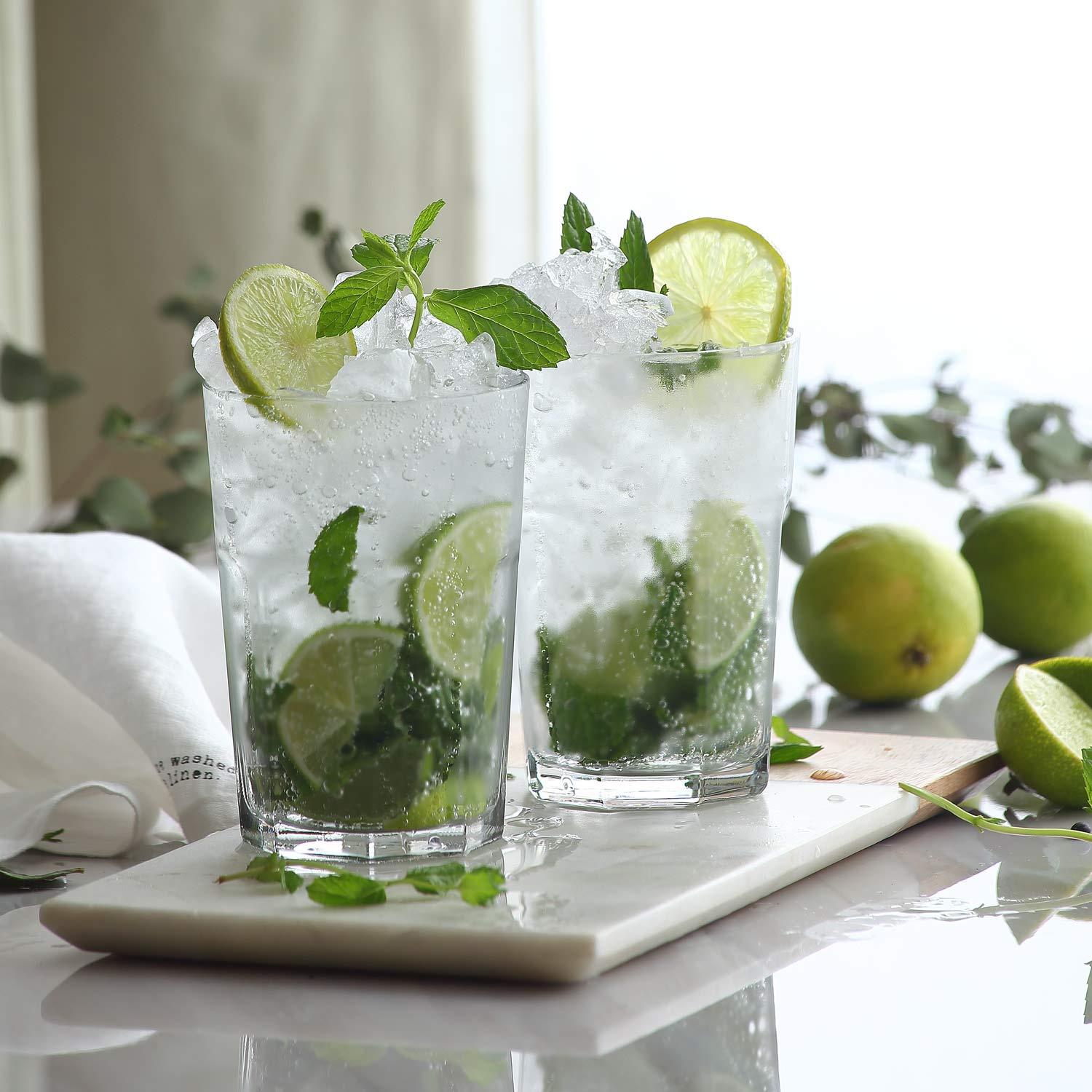 LAV Mojito Glasses Set of 6 - Clear Highball Glasses 12.25 Oz - Drinking Glasses Set for Water and Cold Beverages
