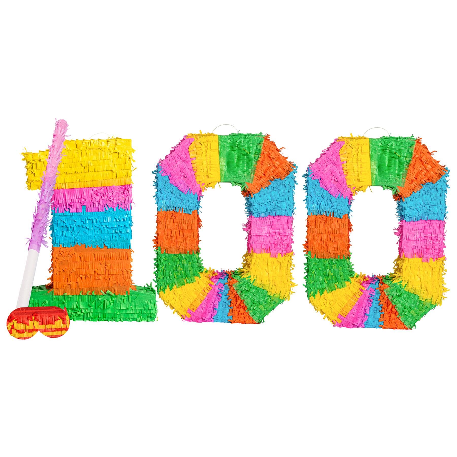 Fax Potato 100th Birthday Pinata Set with Stick & Blindfold - Pink Stick - Mexican Kids Girls Boys Birthday Large Party Parties Games Decorations Kit