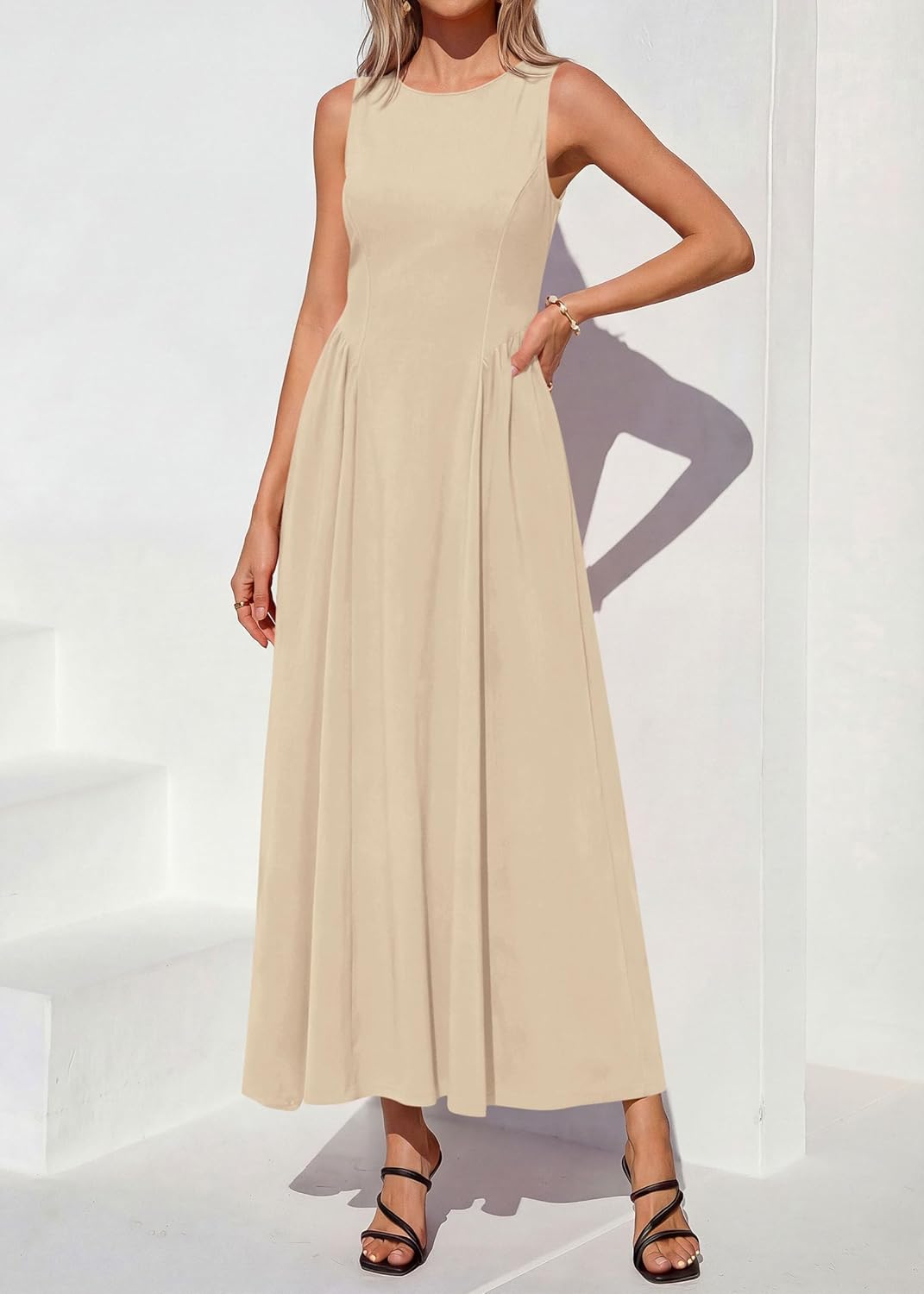 KIRUNDO Summer Semi Formal Wedding Guest Sleeveless Maxi Dress for Women 2026 Elegant Boat Neck Flowy A line Long Sundress - Image 6