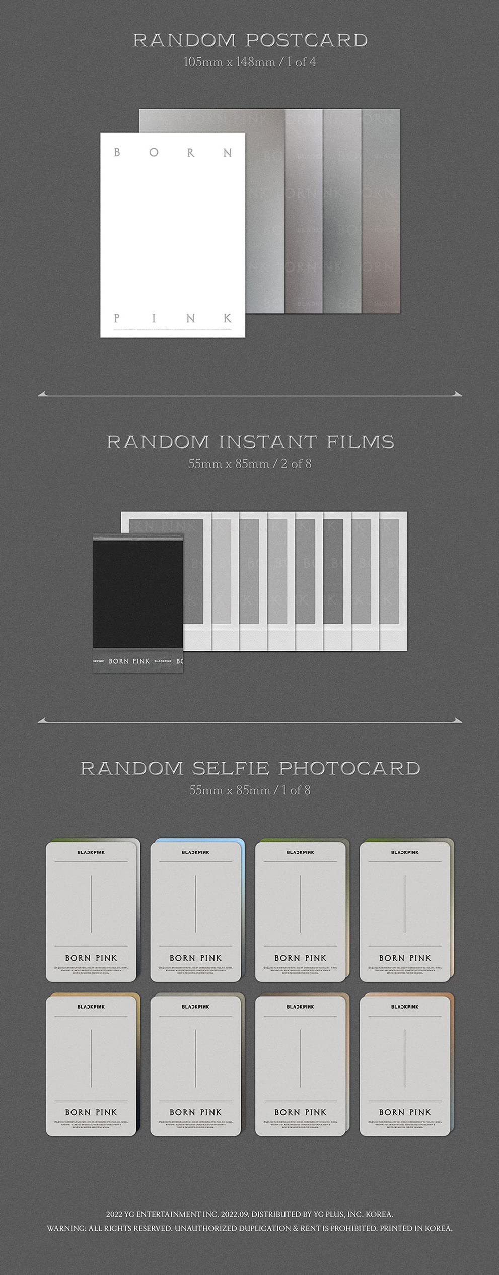 BLACKPINK - [BORN PINK BOX SET ver.] (GRAY Version) 2nd Album CD+Photobook+Envelope+Lyrics Paper+Large Photocard+Postcard+Instant Films+Selfie Photocard+(Extra BLACKPINK 5 Photocards+Pocket Mirror)