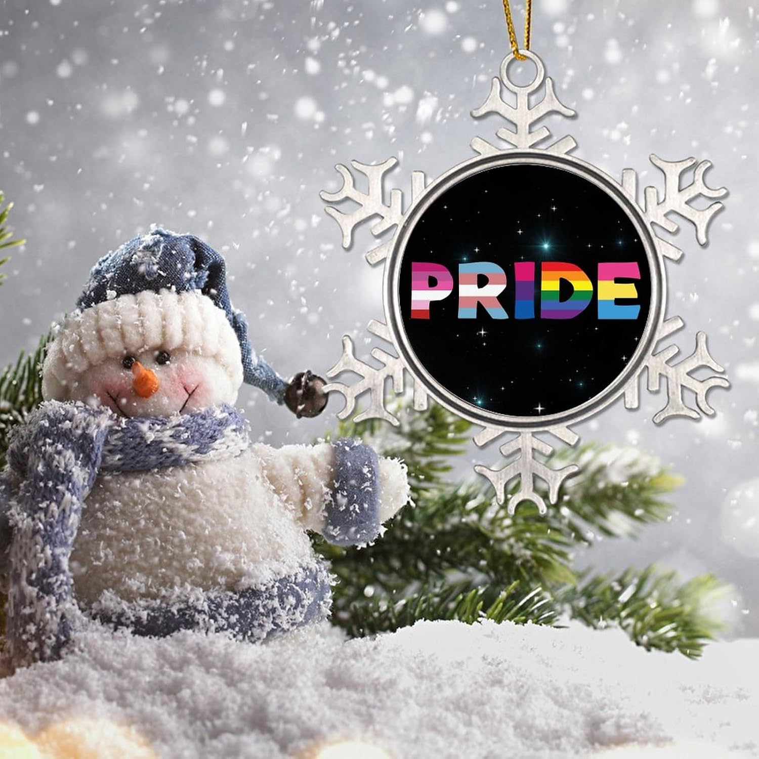 Decorative Hanging Ornaments Pansexual Transgender Lesbian Pride Xmas Tree Decorations Gay Pride Lesbian Snowflake Metal Ornaments Hanging Pendant for Xmas Tree Lesbian LGBTQ Ornament