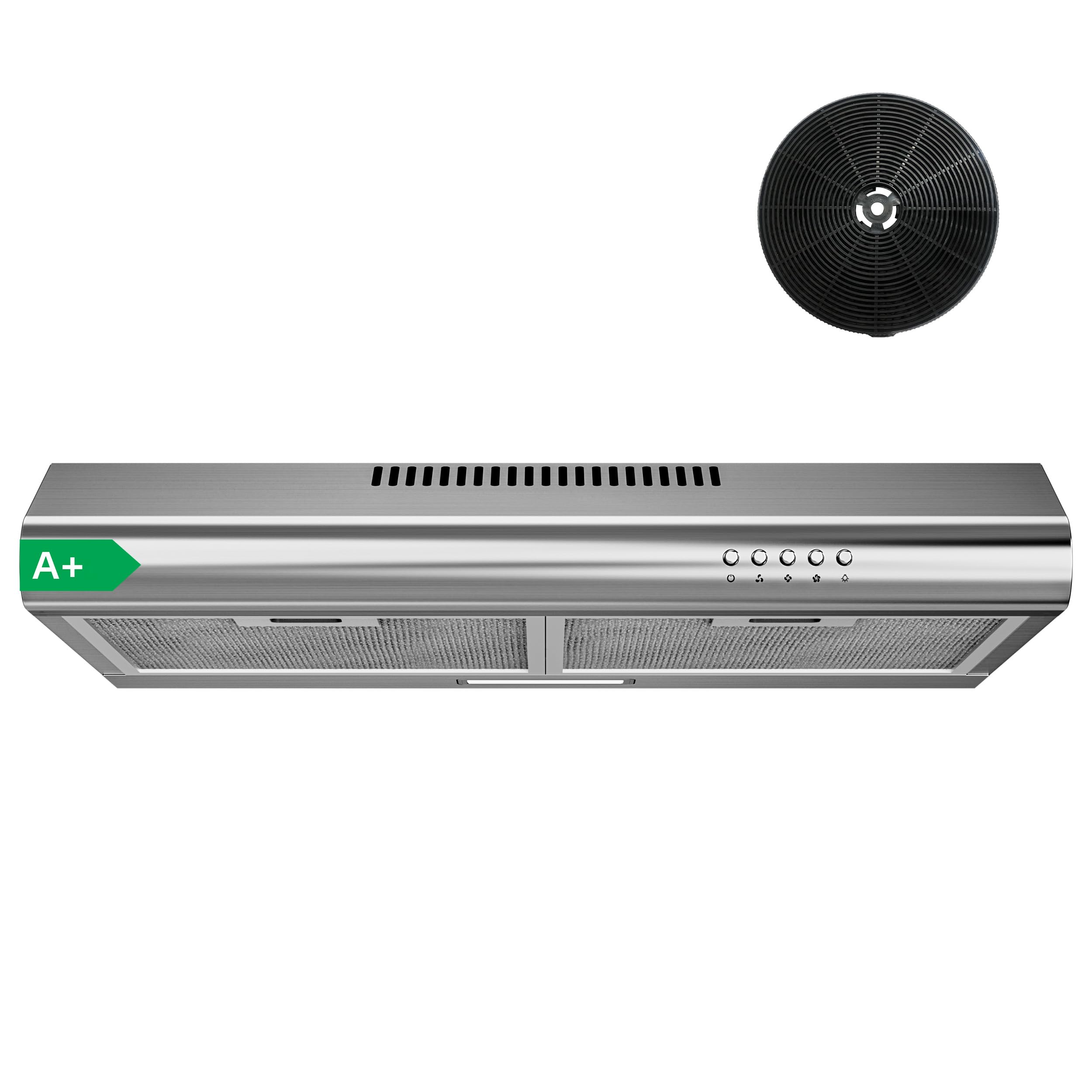 FIREGAS Dunstabzugshaube 60 cm, Umluft- und Abluftbetrieb, 250 m³/h, 3 Leistungsstufen, inkl. Kohlefilter, energieeffizient A+, leise, LED-Beleuchtung, Edelstahl - 2