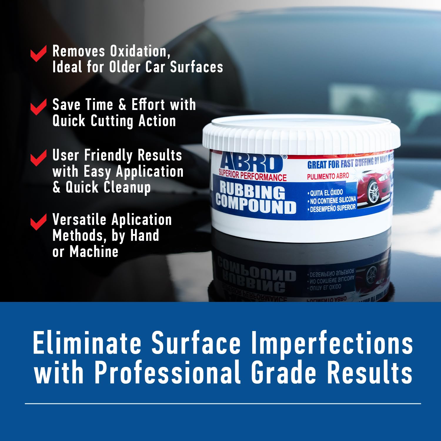 ABRO Superior Performance Automotive Rubbing Compound for Oxidized Finishes, Buff, Shine, Smooth, & Clean, Scratch Remover for Vehicles, Boats, & Bikes - 10 oz. - Image 7