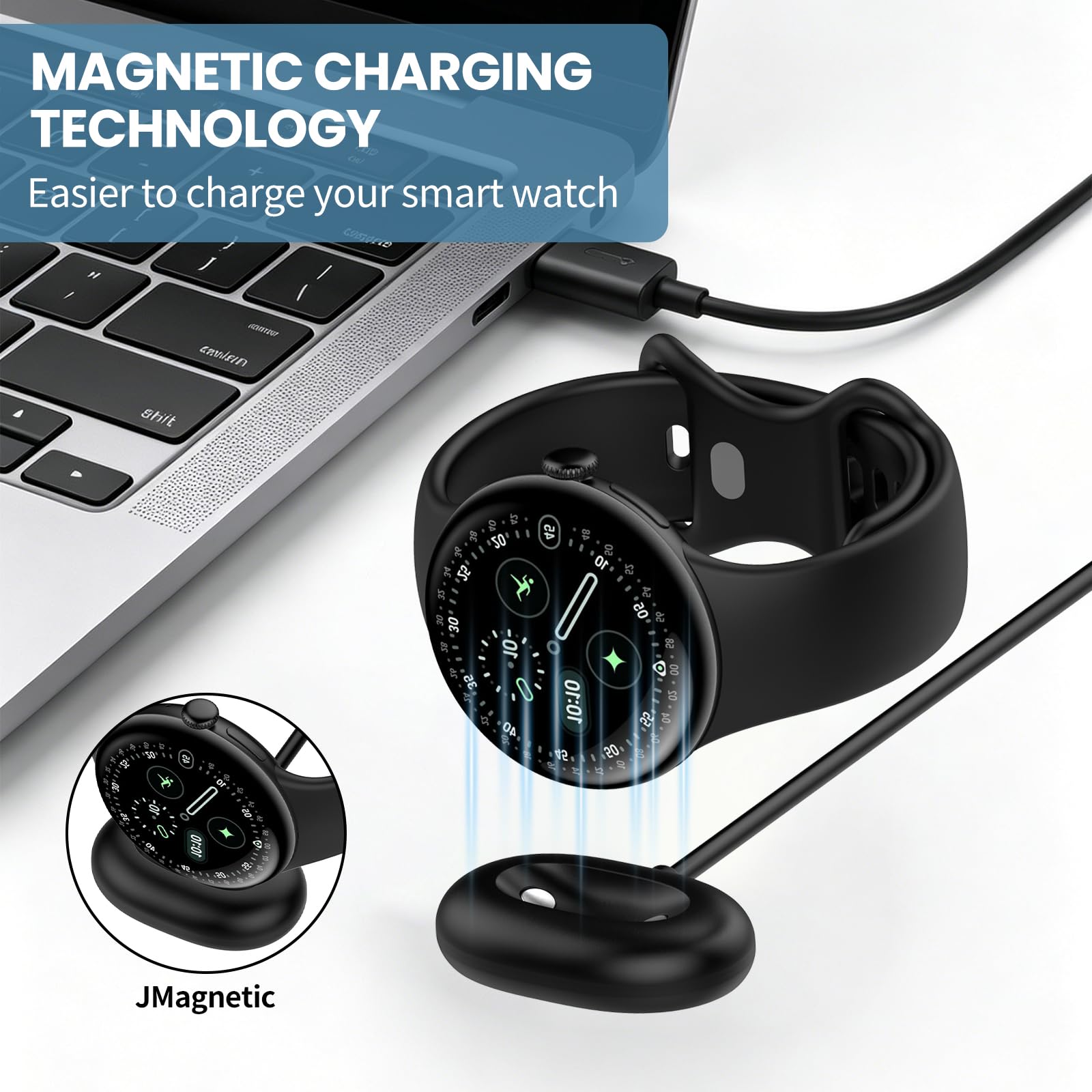 Cavo di ricarica magnetico USB A e tipo C per caricabatterie smart watch Google Pixel Watch 4, cavo di ricarica rapida da 1 m (confezione da 2)
