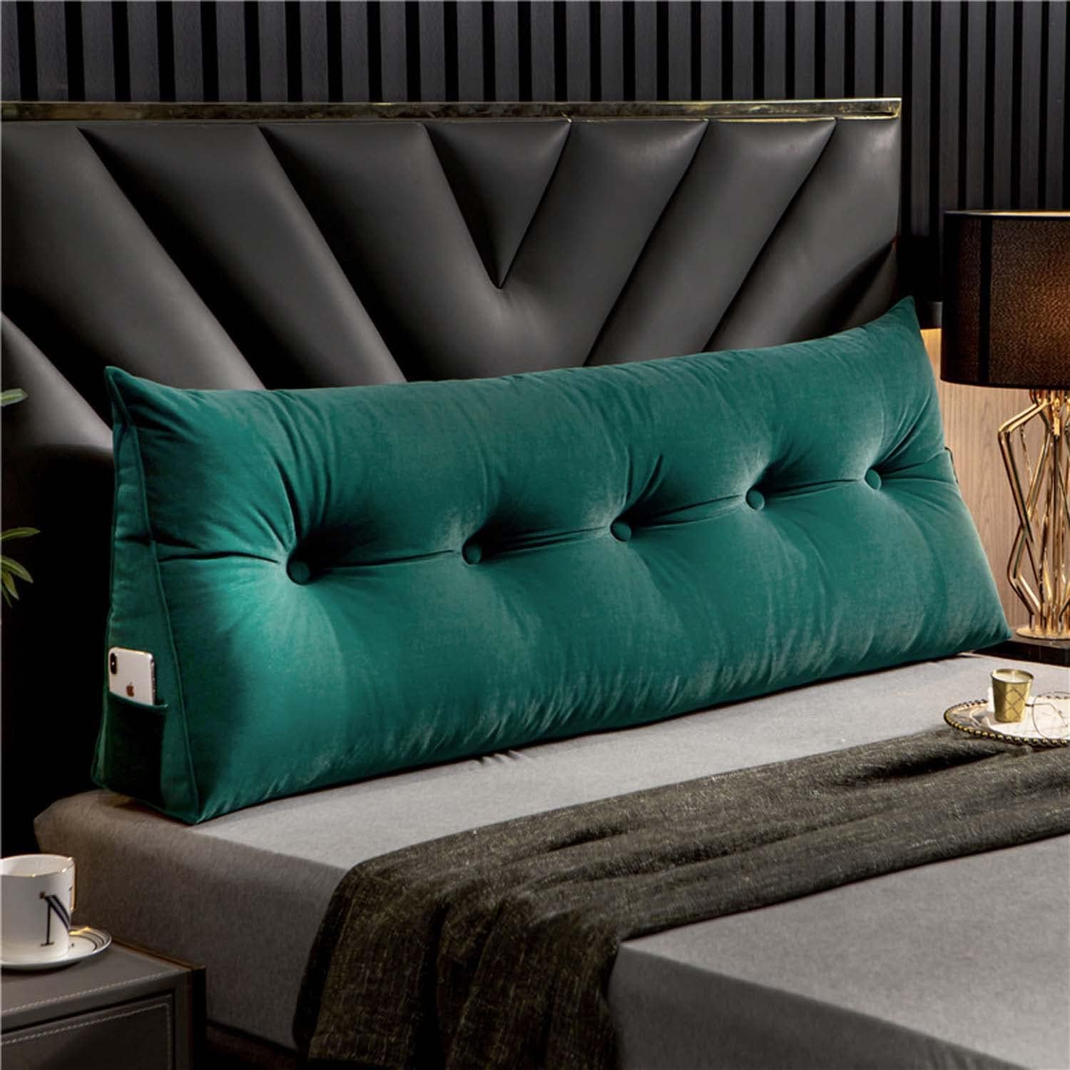 Luxury Headboard Pillow, Large Wedge Back Lumber Support Positioning Pillow With Pocket For Bed Sofa Tatami, Washable Daybed Triangle Bolster Cushion(150×50×20cm,Green)