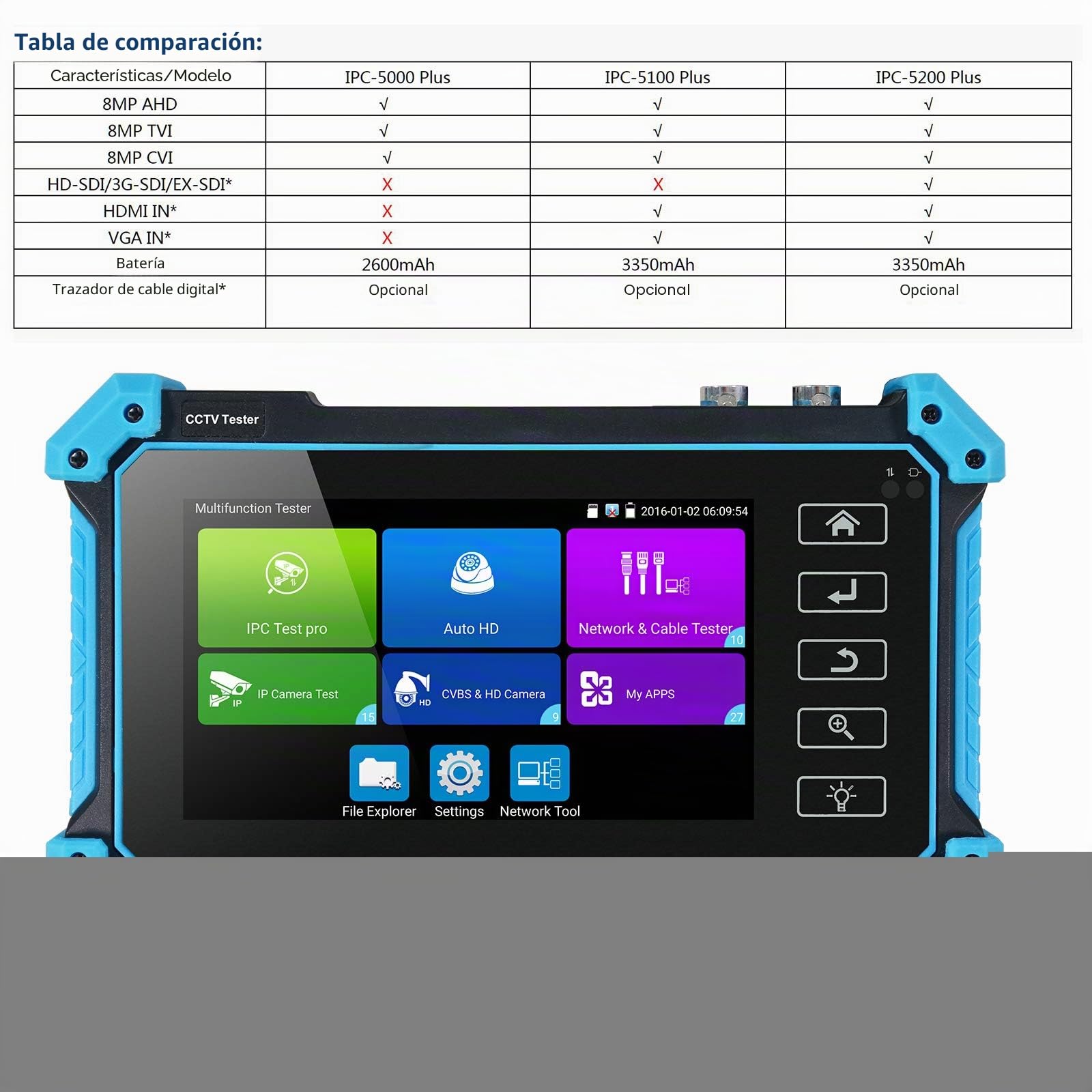 Monitor coaxial HD CCTV de 5 pulgadas con pantalla táctil compatible con 8 MP AHD TVI CVI SDI y cámara IP 4K y CVBS de prueba, con entrada HDMI VGA/POE/DC12V Output