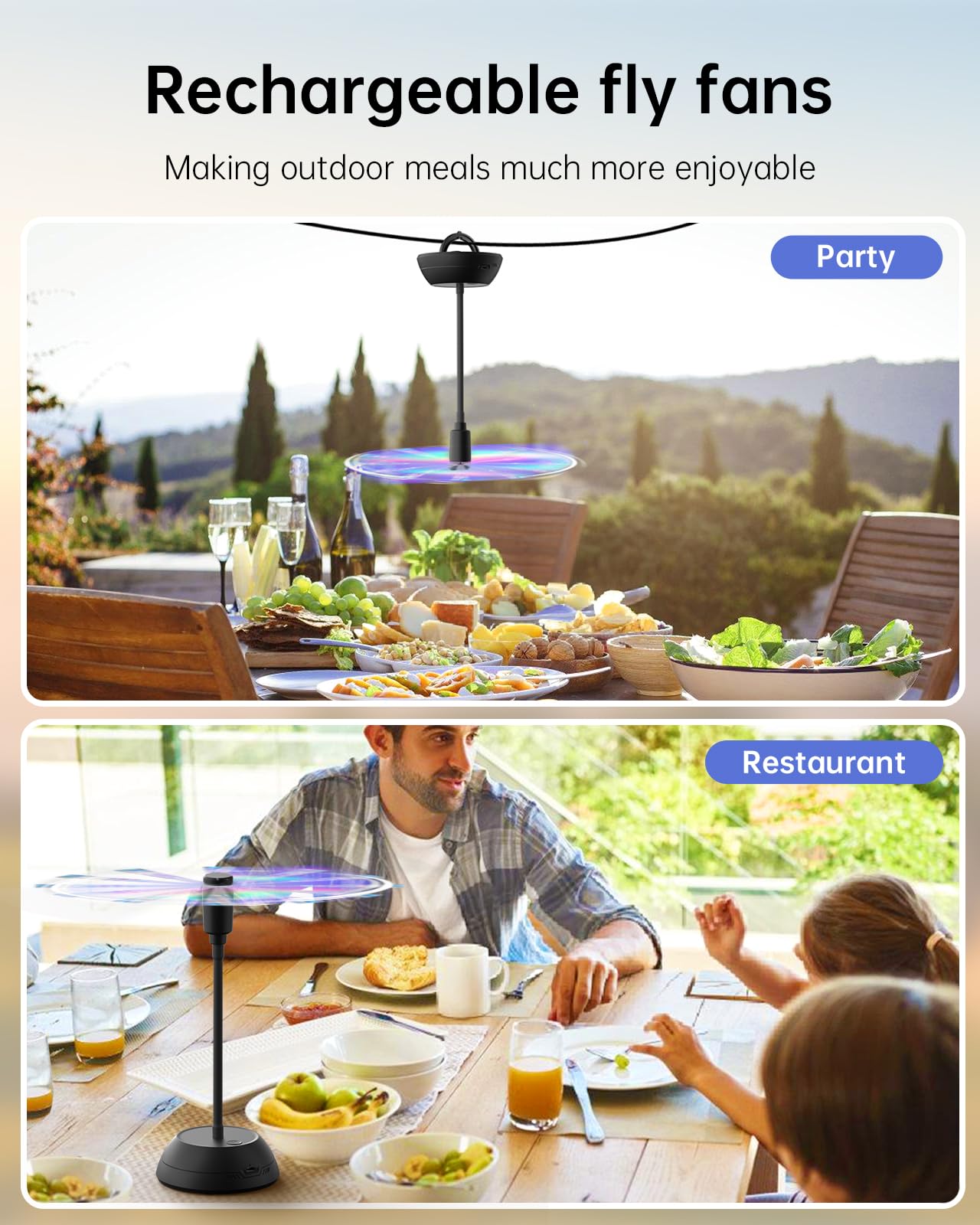 4 ventiladores de alimentos para mesa, ventiladores de mesa portátiles recargables de 2000 mAh con cuchillas holográficas y cuello de ganso de 360°, giratorio de comida de mesa silencioso 7